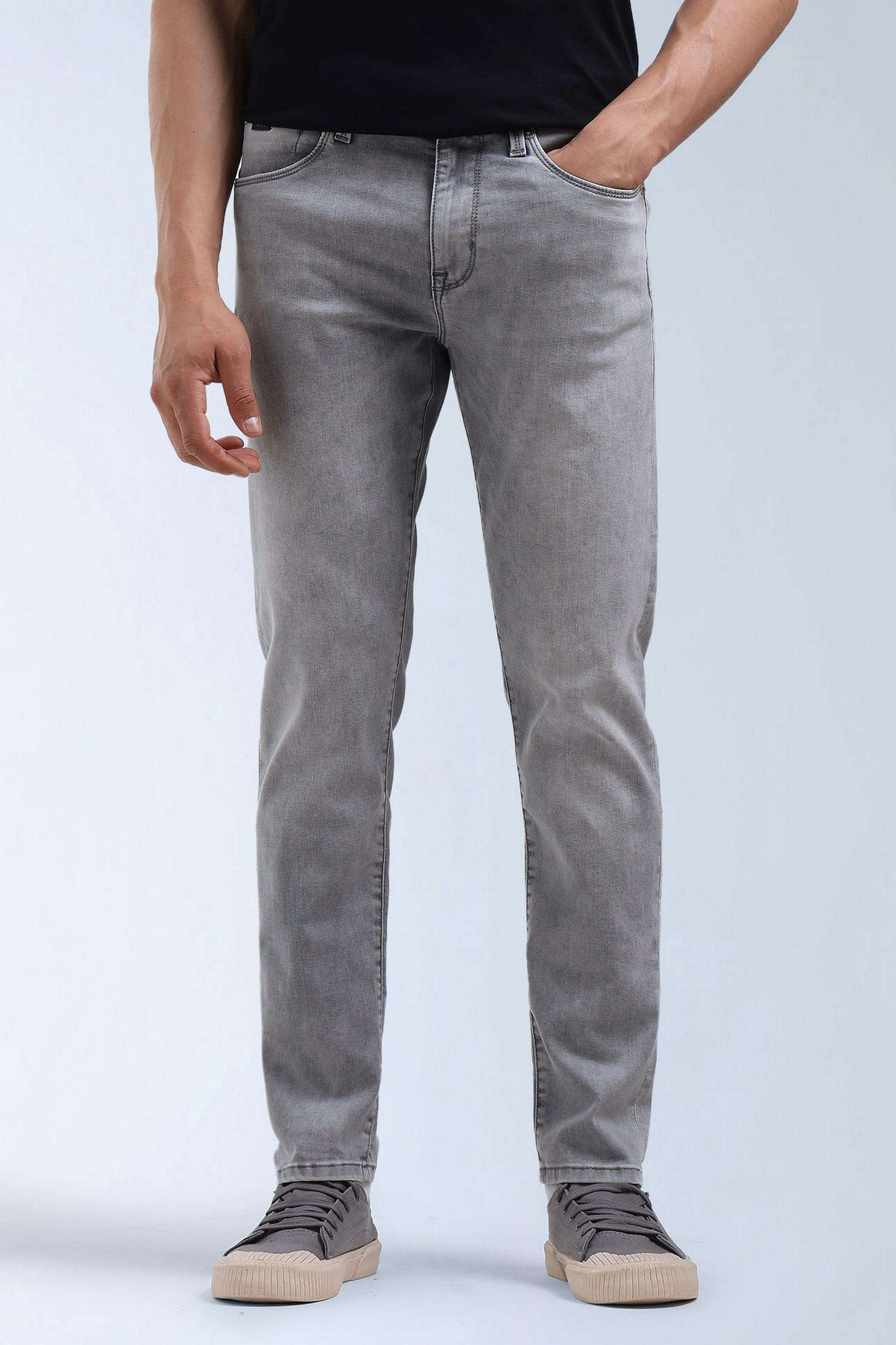Solid-Polyester-Cotton-Tapered-Fit-Men-s-Jeans