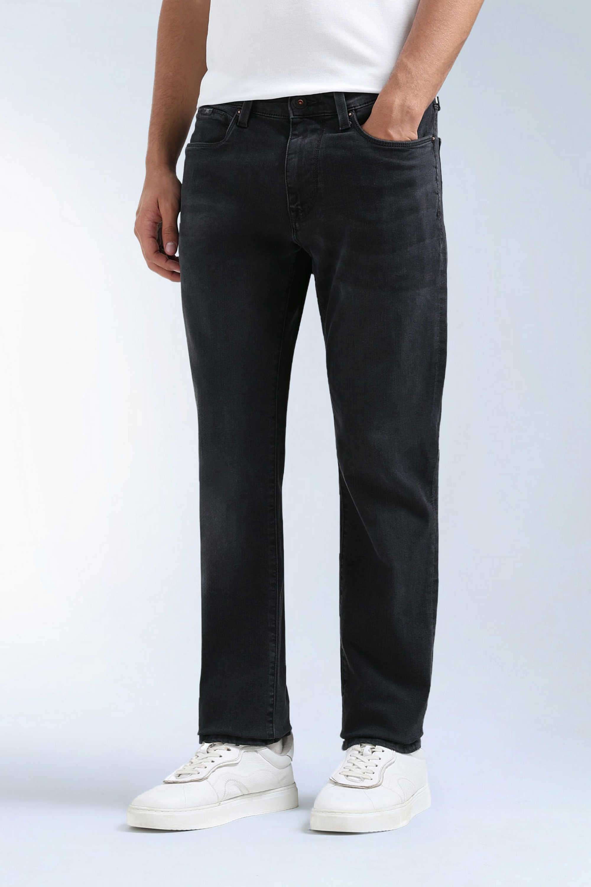 Solid-Polyester-Blend-Straight-Fit-Men-s-Jeans
