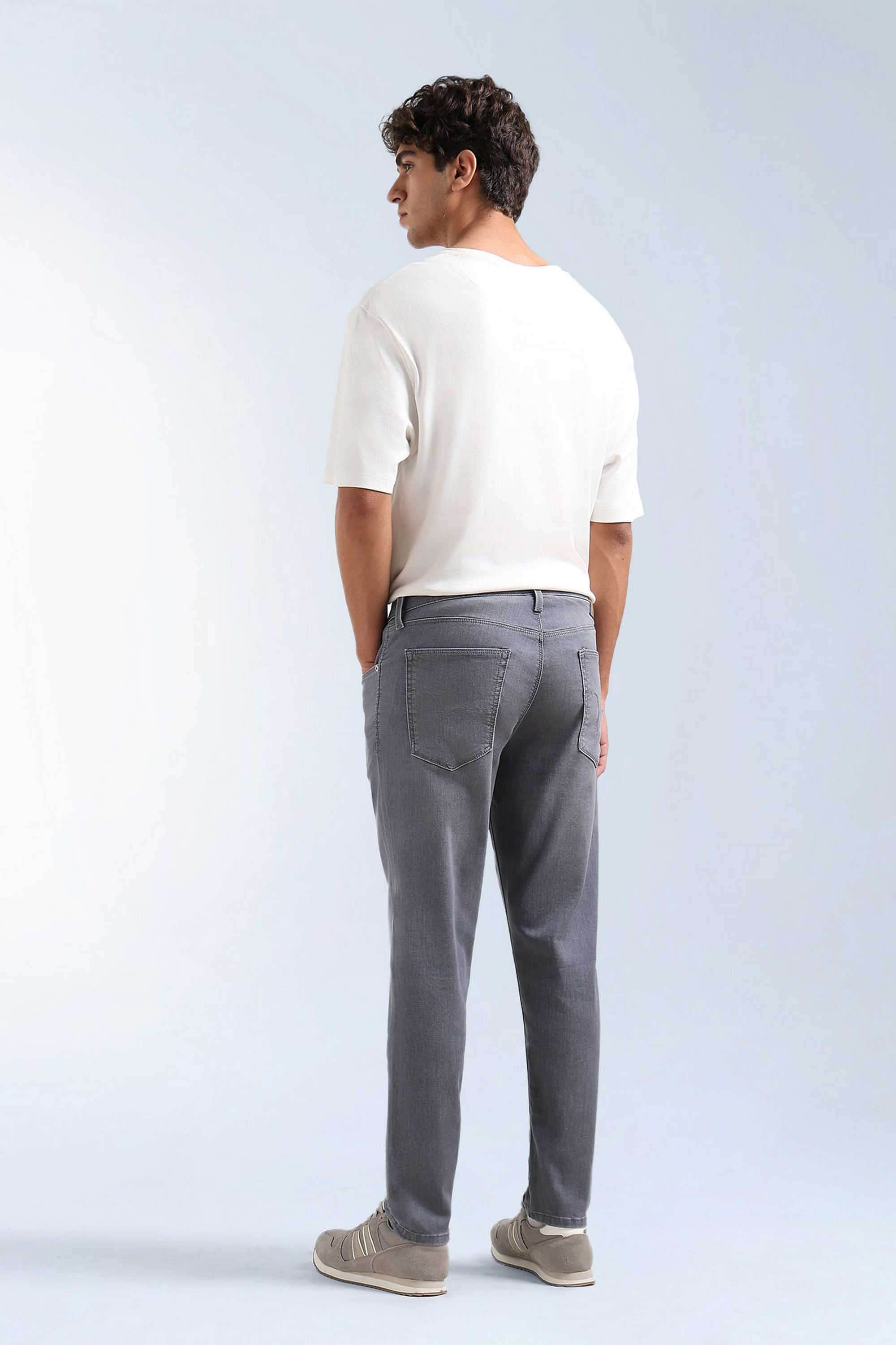 Solid-Polyester-Blend-Tapered-Fit-Men-s-Jeans