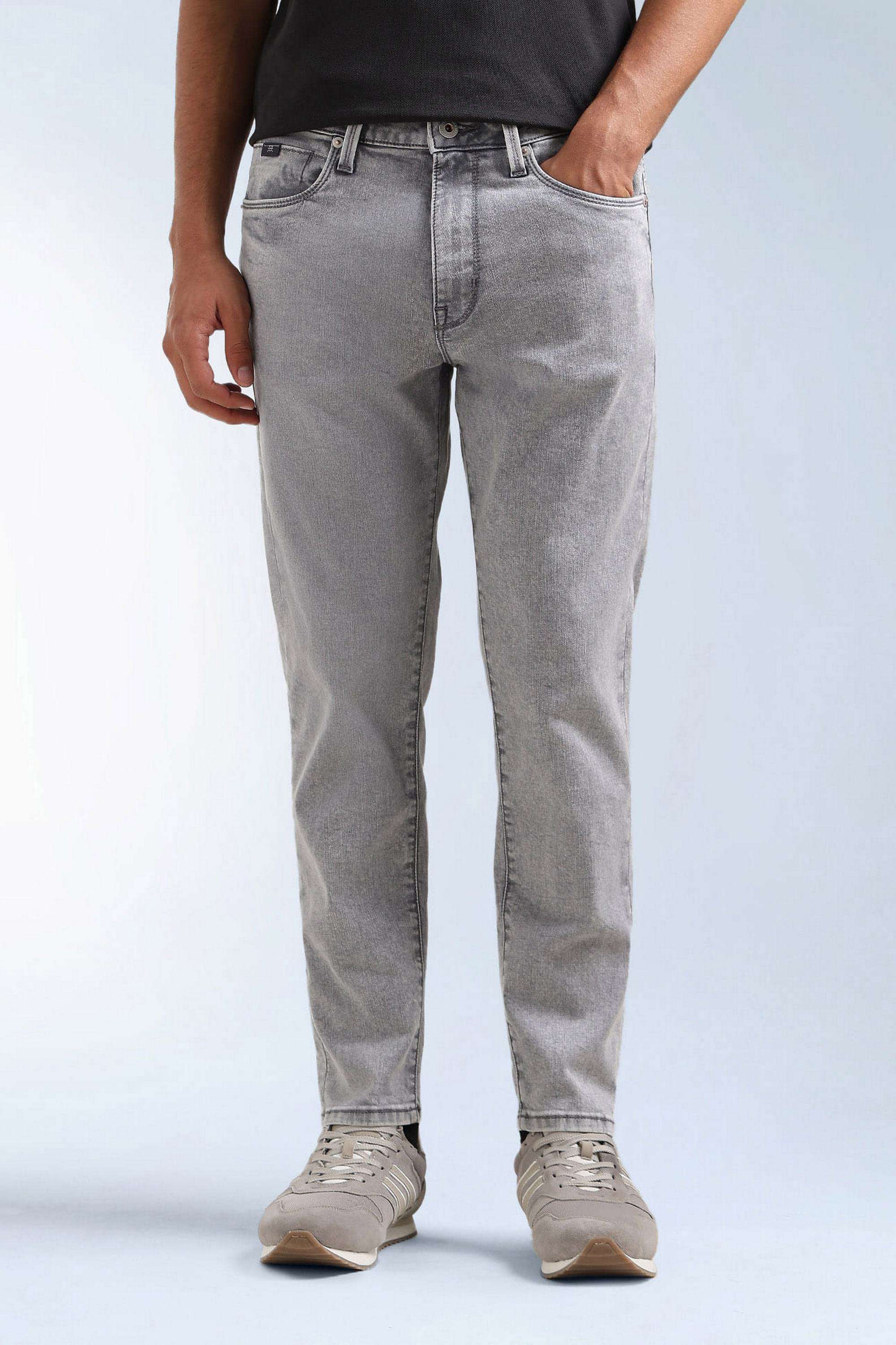 Solid-Polyester-Cotton-Tapered-Fit-Men-s-Jeans