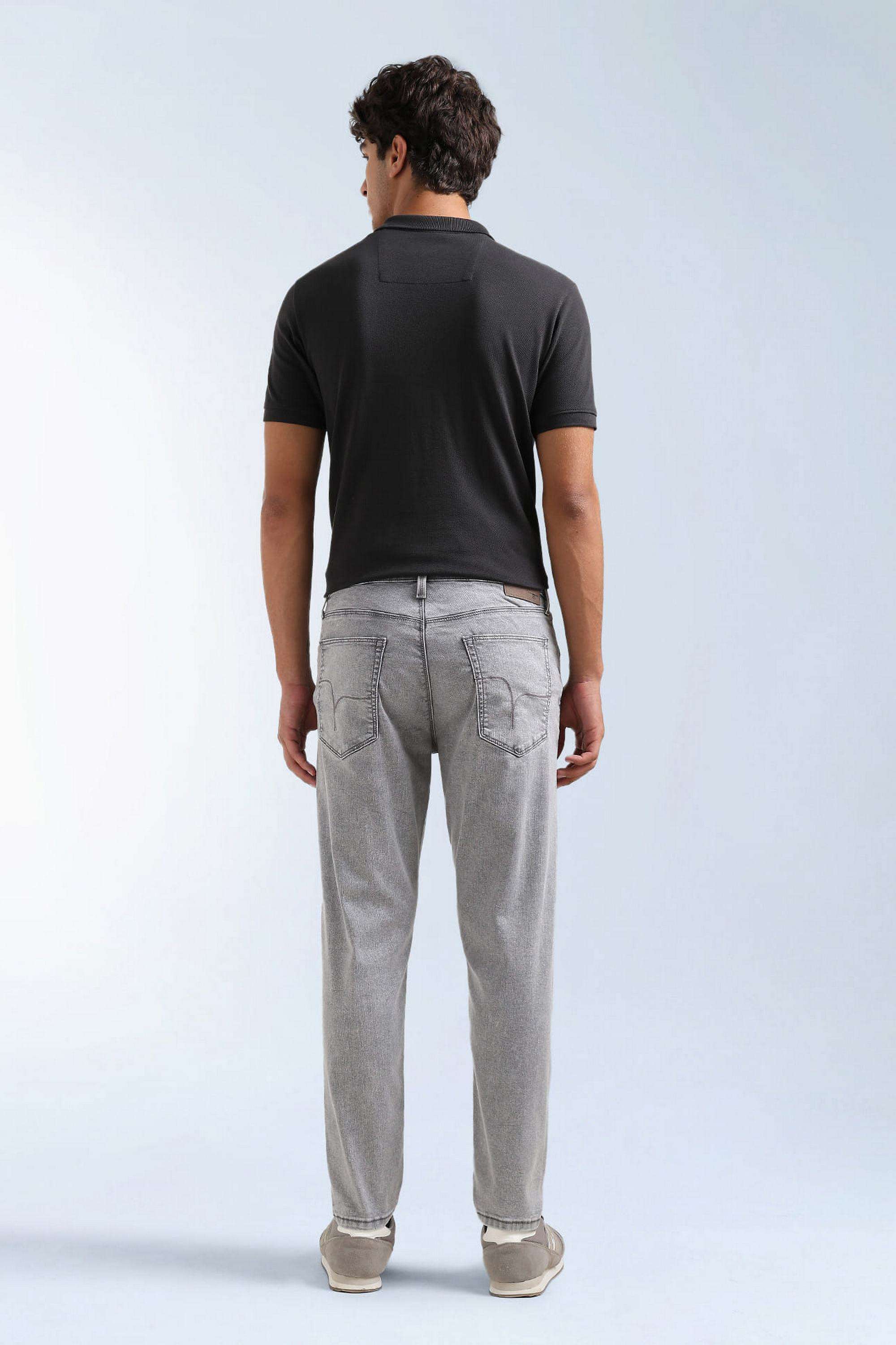Solid-Polyester-Cotton-Tapered-Fit-Men-s-Jeans