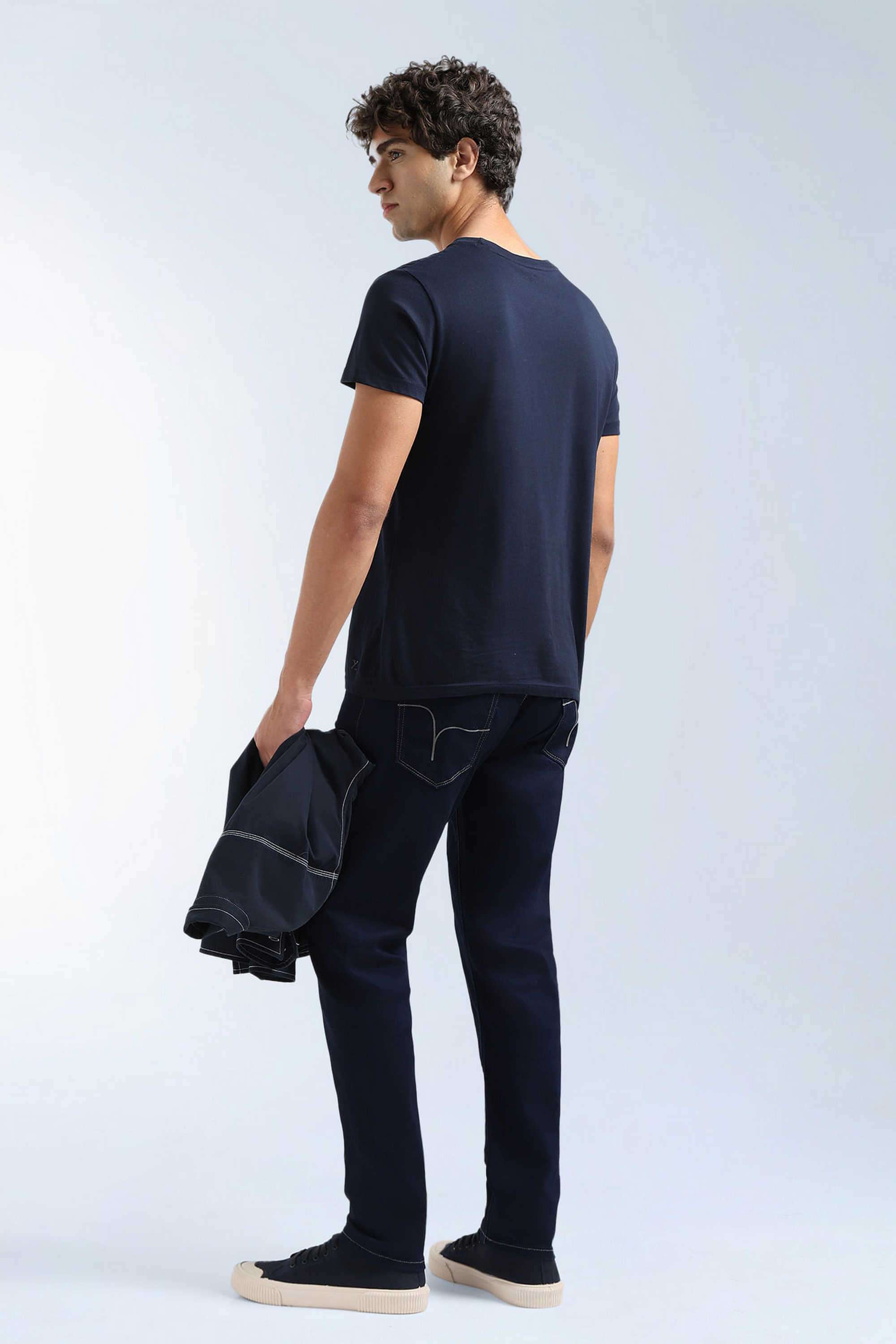 Solid-Cotton-Blend-Tapered-Fit-Men-s-Jeans