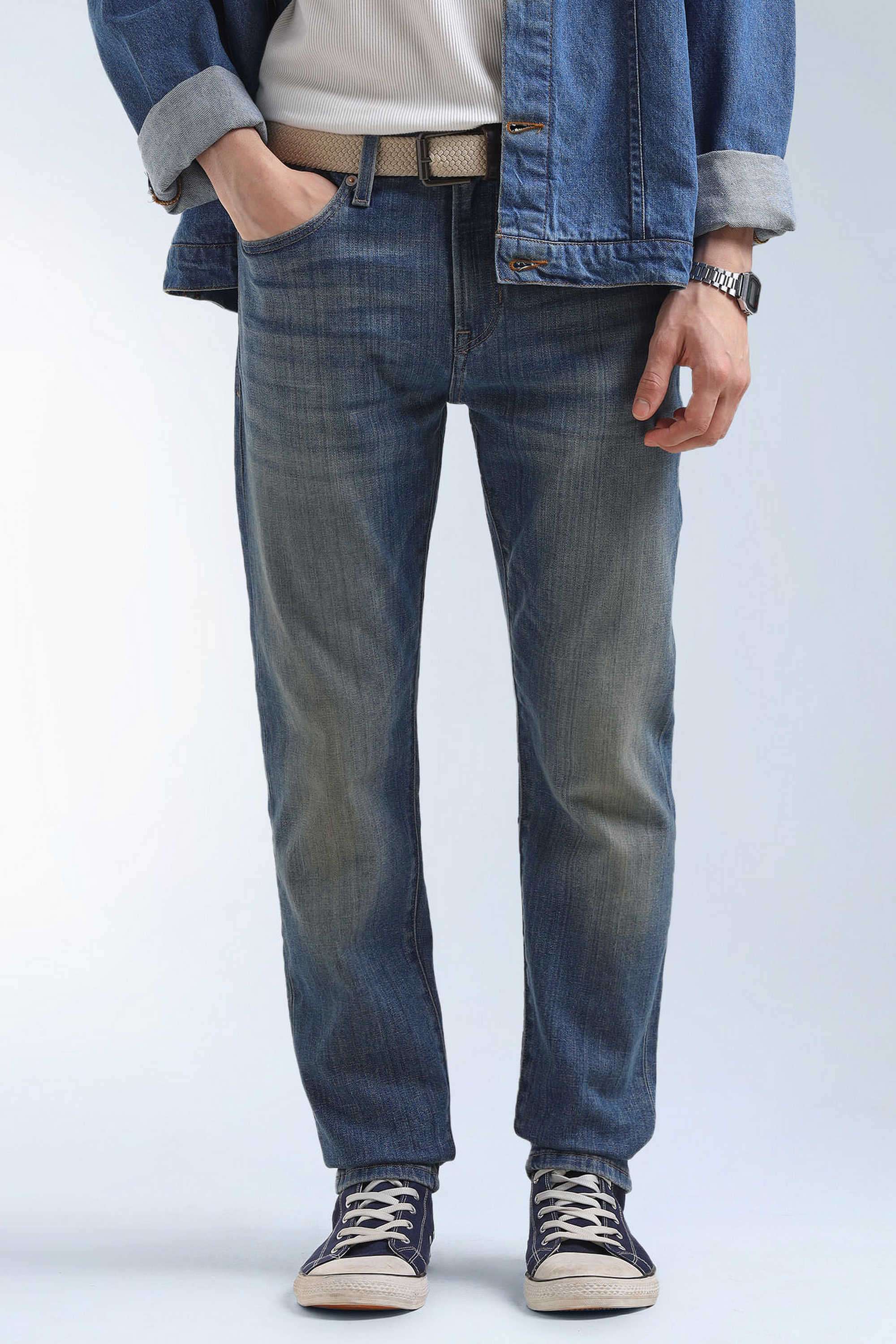 Solid-Polyester-Blend-Tapered-Fit-Men-s-Jeans