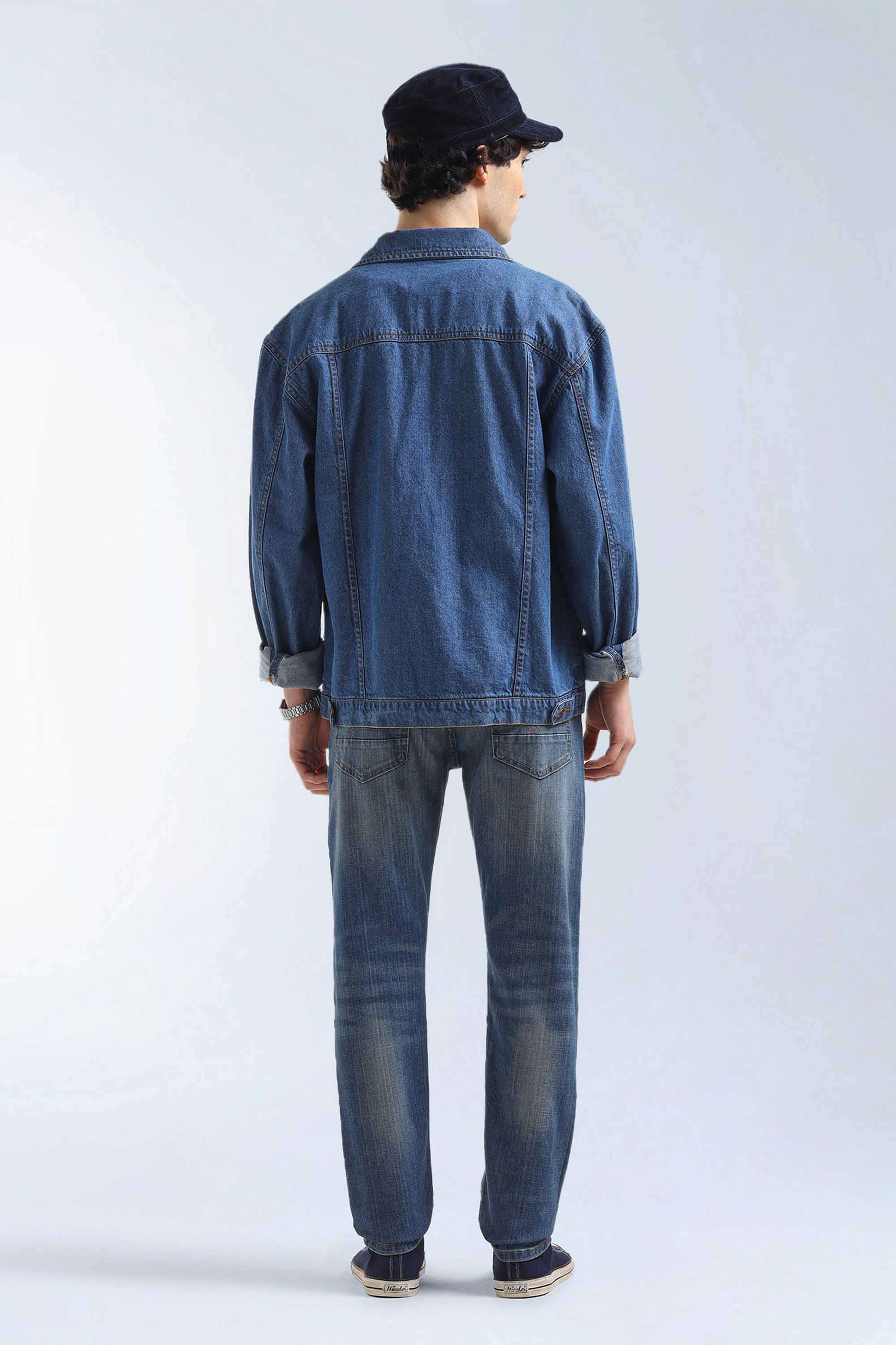 Solid-Polyester-Blend-Tapered-Fit-Men-s-Jeans