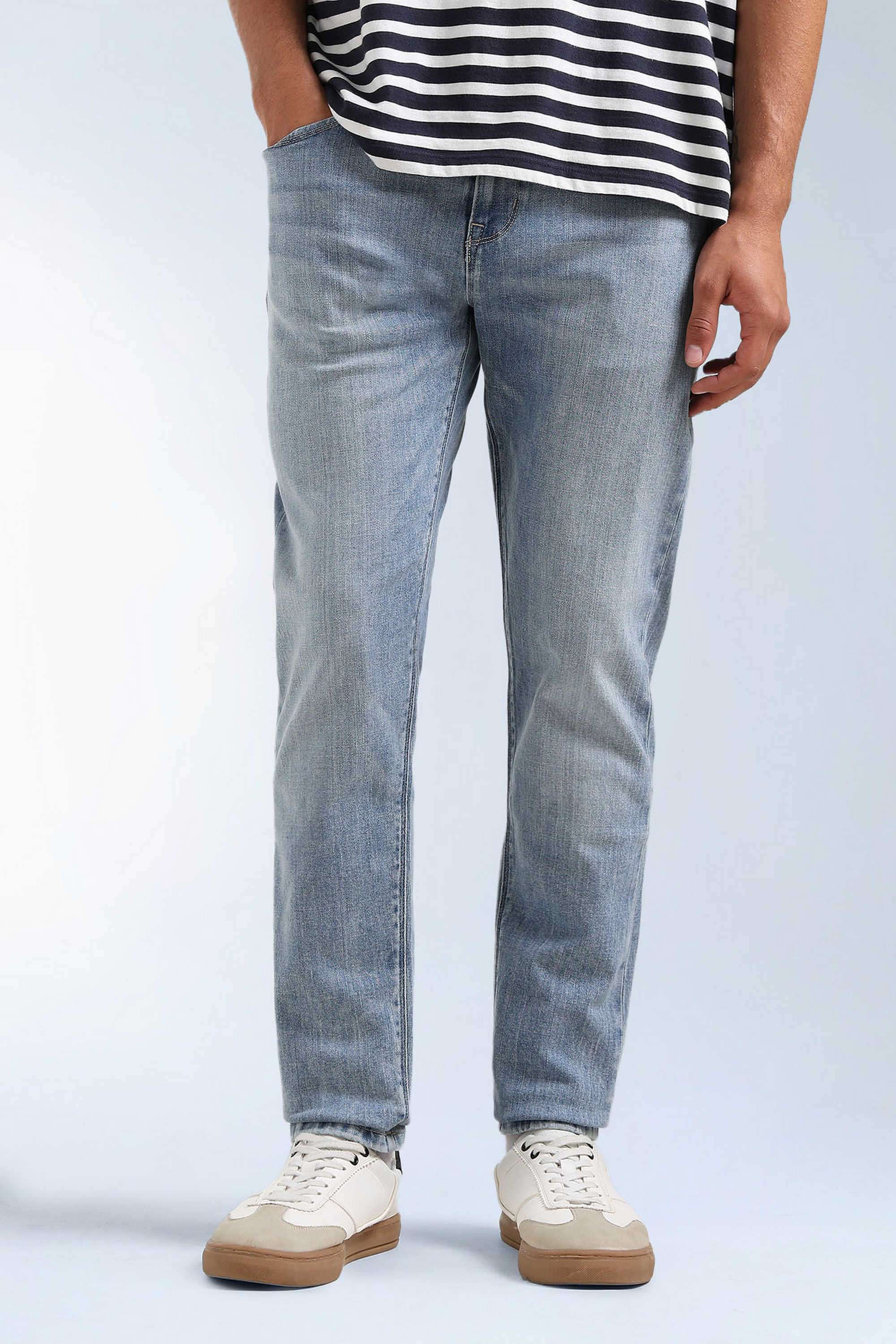 Solid-Polyester-Blend-Tapered-Fit-Men-s-Jeans