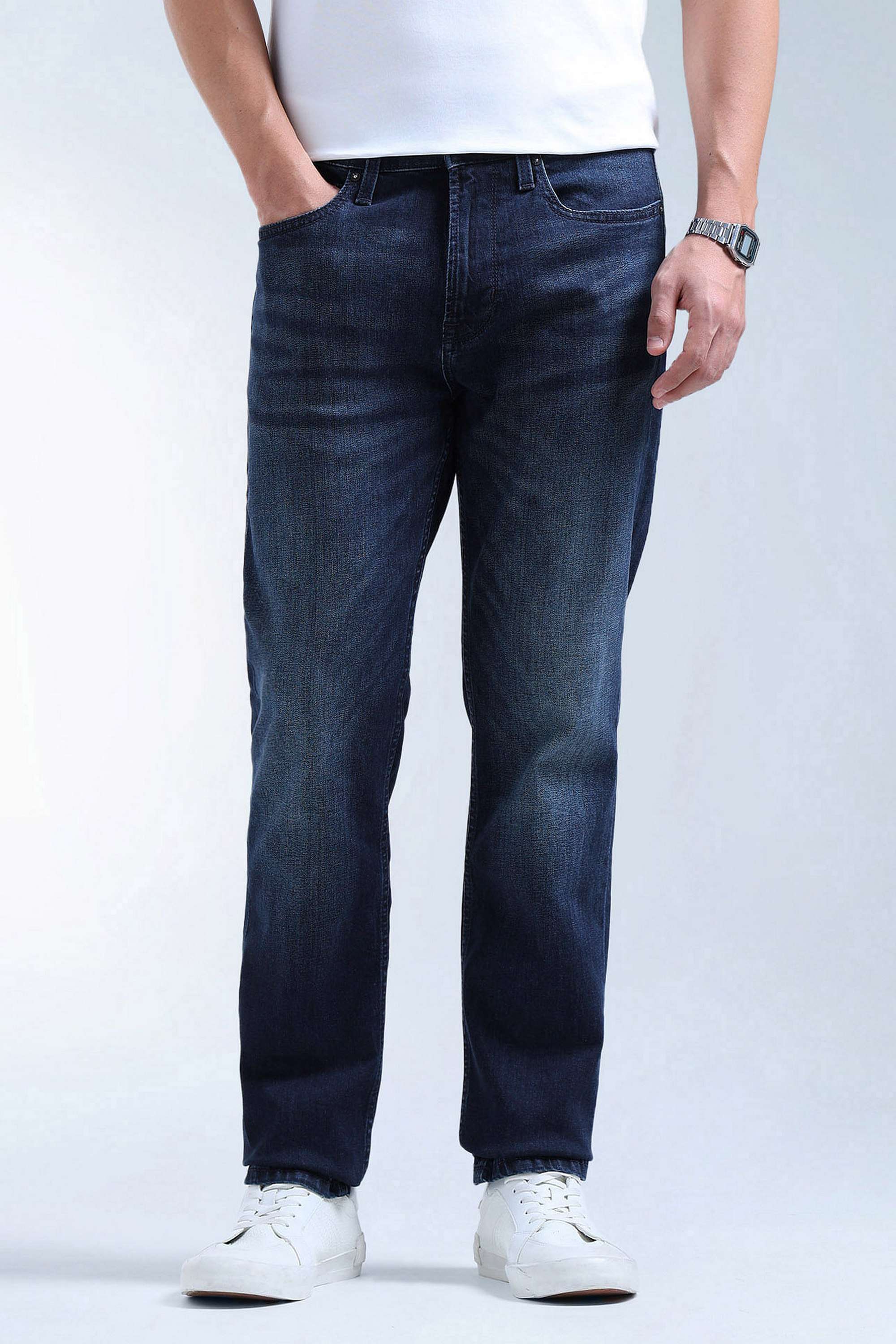 Solid-Cotton-Blend-Straight-Fit-Men-s-Jeans