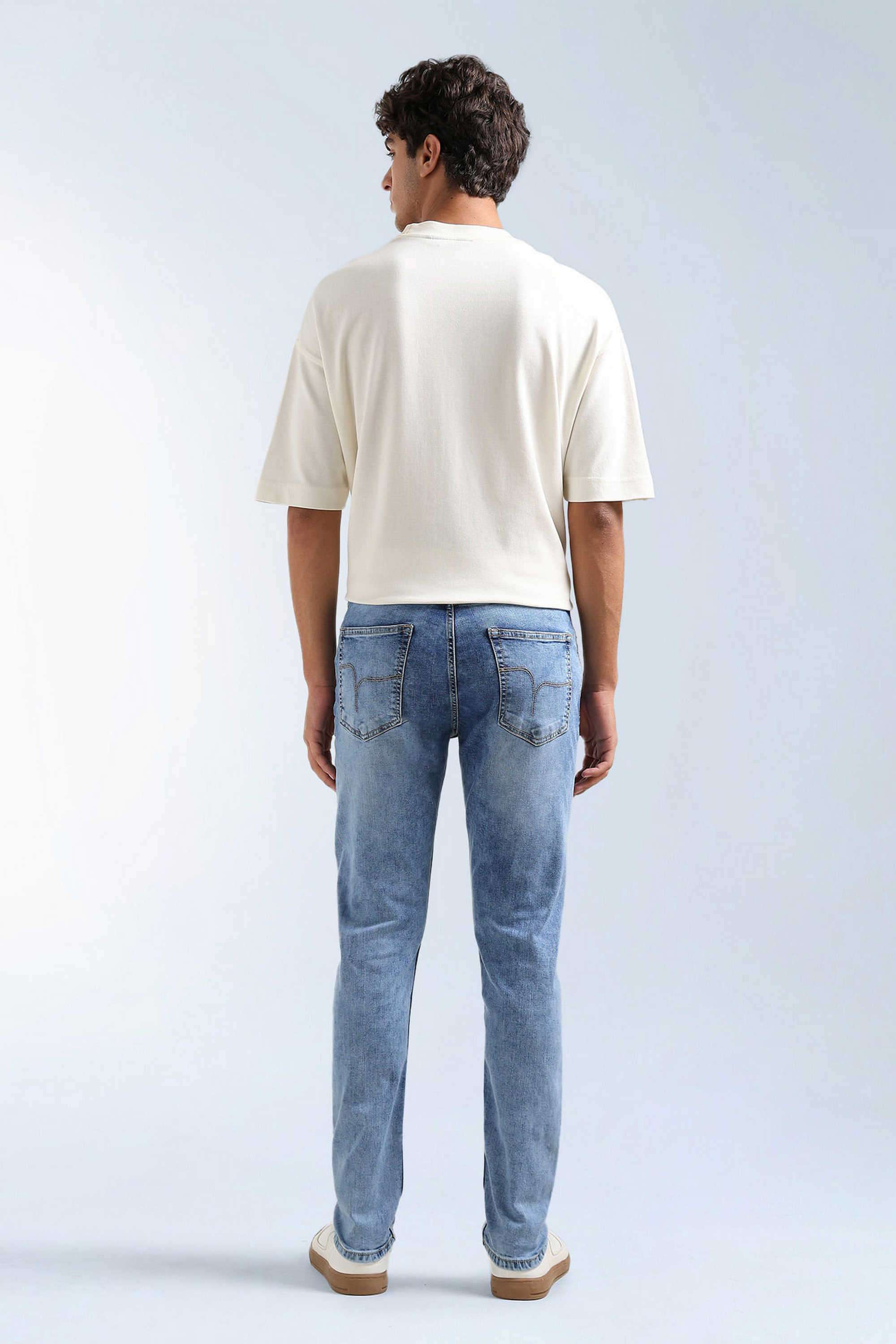 Solid-Polyester-Blend-Tapered-Fit-Men-s-Jeans