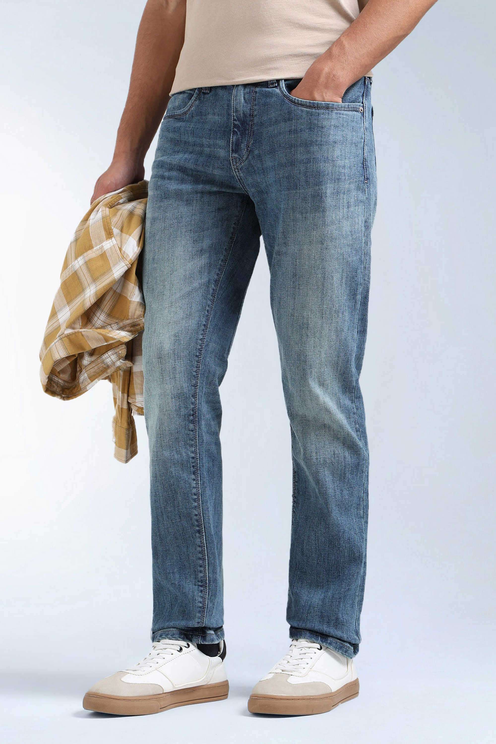 Solid-Cotton-Blend-Straight-Fit-Men-s-Jeans