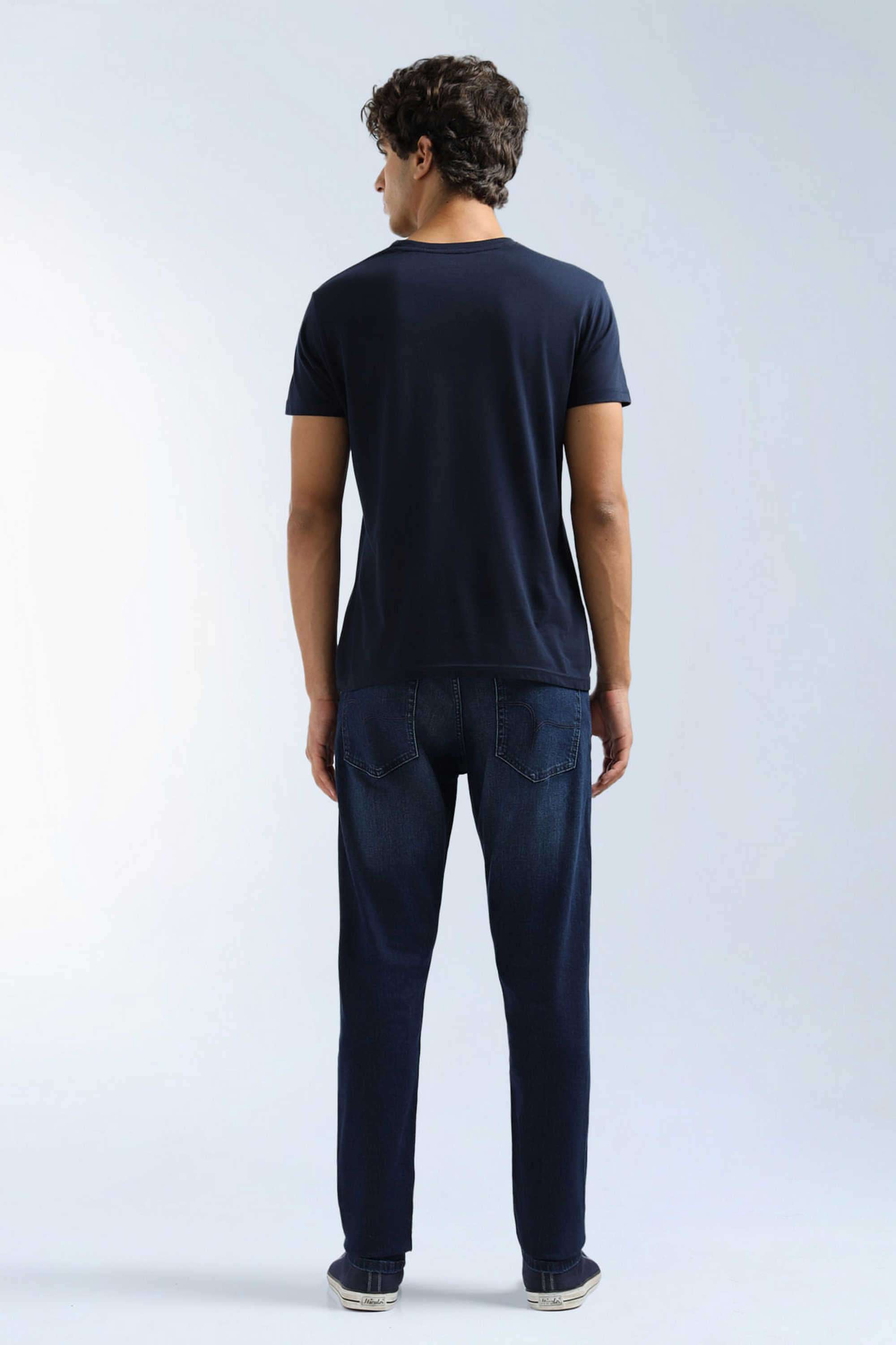 Solid-Cotton-Blend-Tapered-Fit-Men-s-Jeans