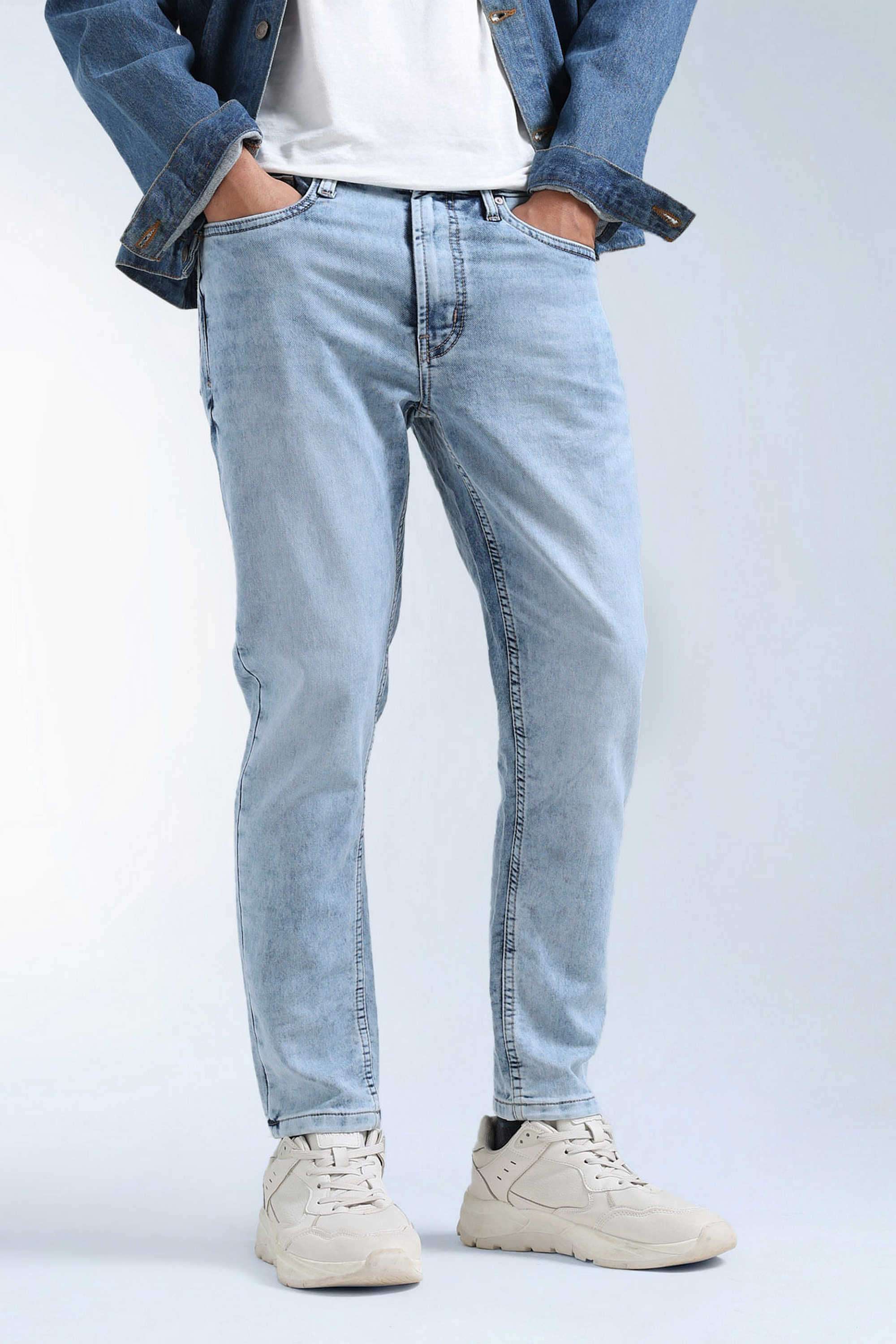 Solid-Cotton-Blend-Tapered-Fit-Men-s-Jeans