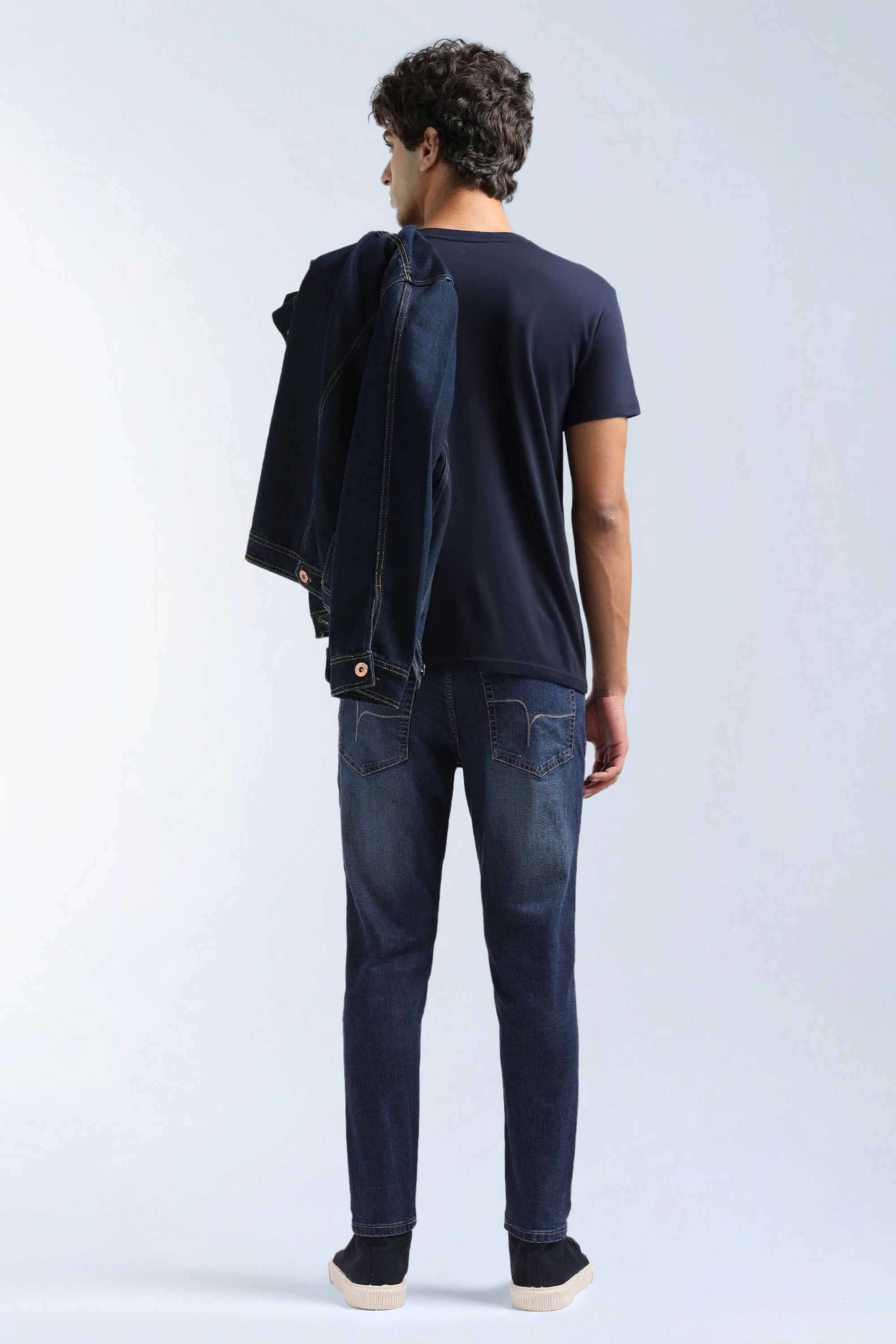 Solid-Cotton-Blend-Tapered-Fit-Men-s-Jeans