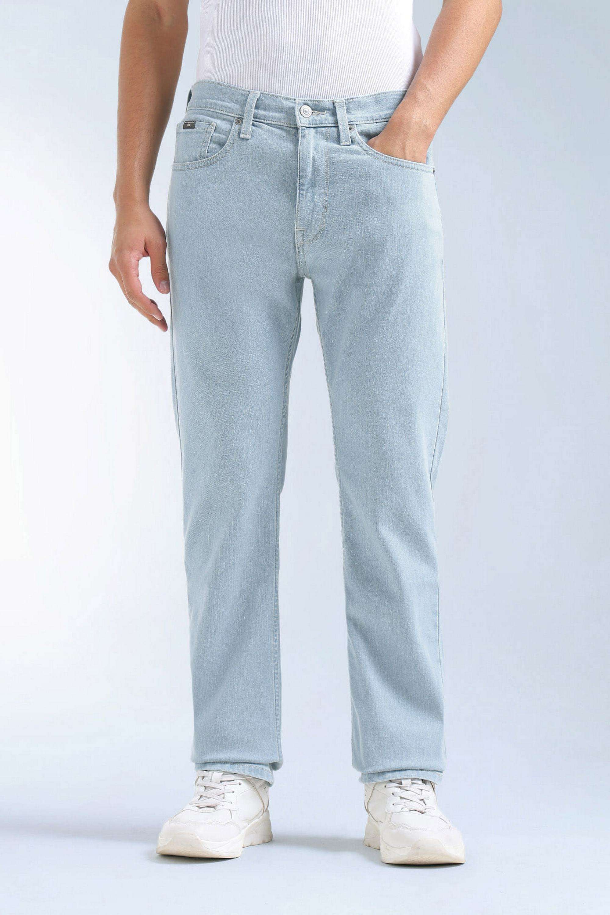 Solid-Polyester-Cotton-Straight-Fit-Men-s-Jeans