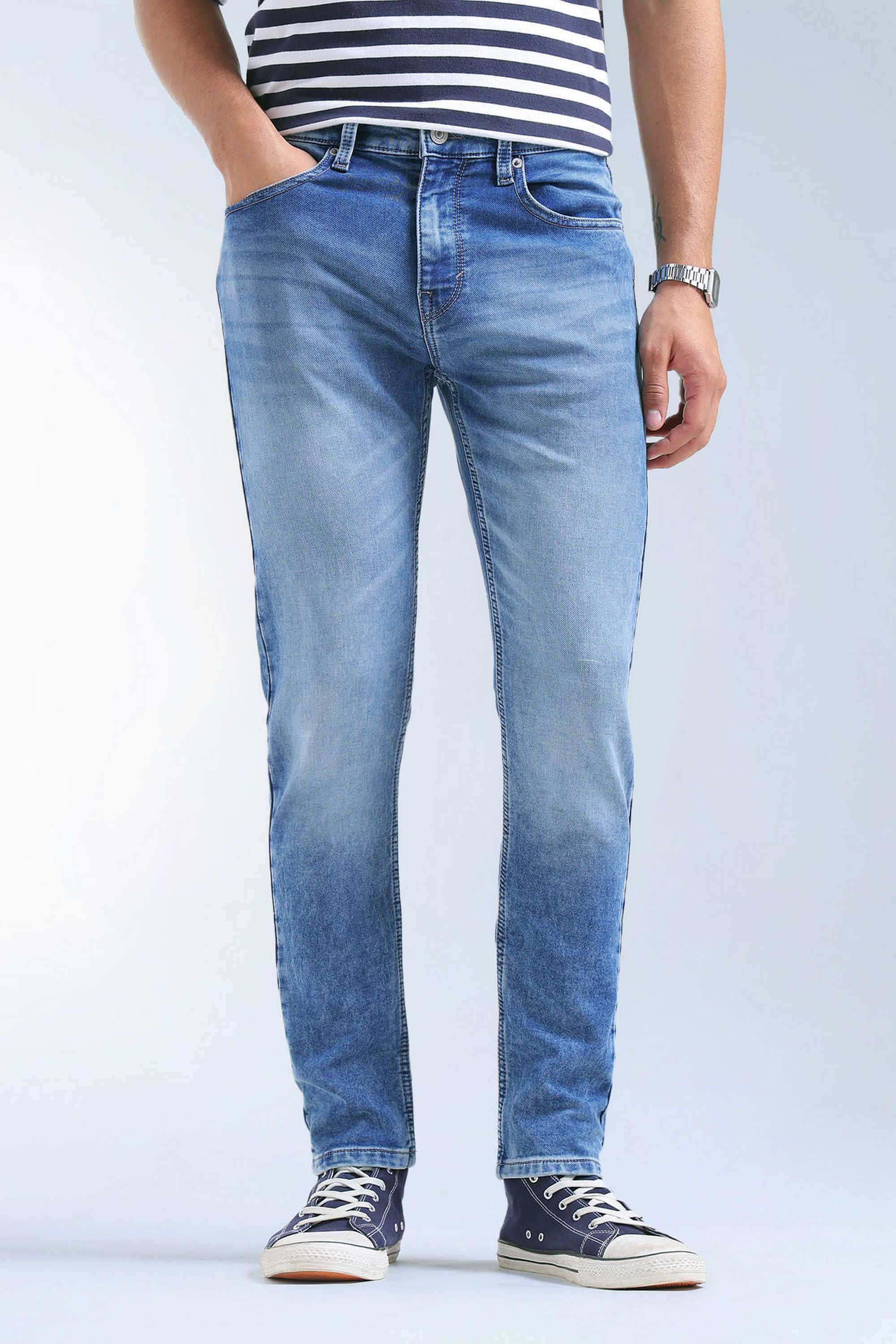 Solid-Cotton-Blend-Tapered-Fit-Men-s-Jeans