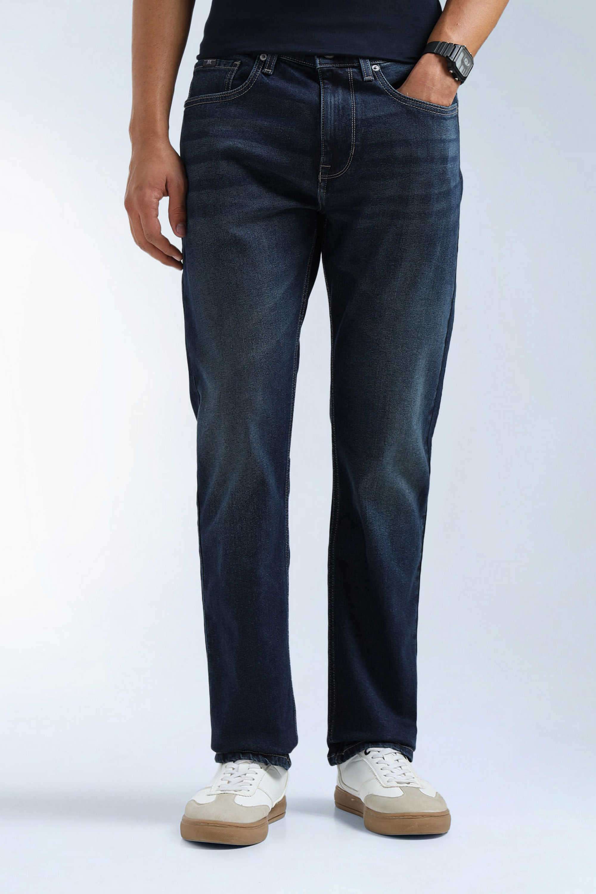 Solid-Cotton-Blend-Straight-Fit-Men-s-Jeans