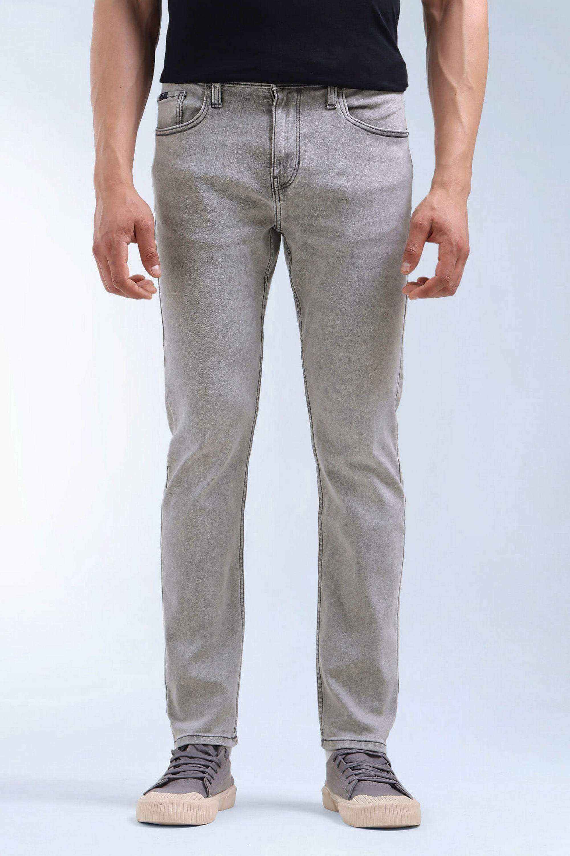 Solid-Polyester-Cotton-Tapered-Fit-Men-s-Jeans