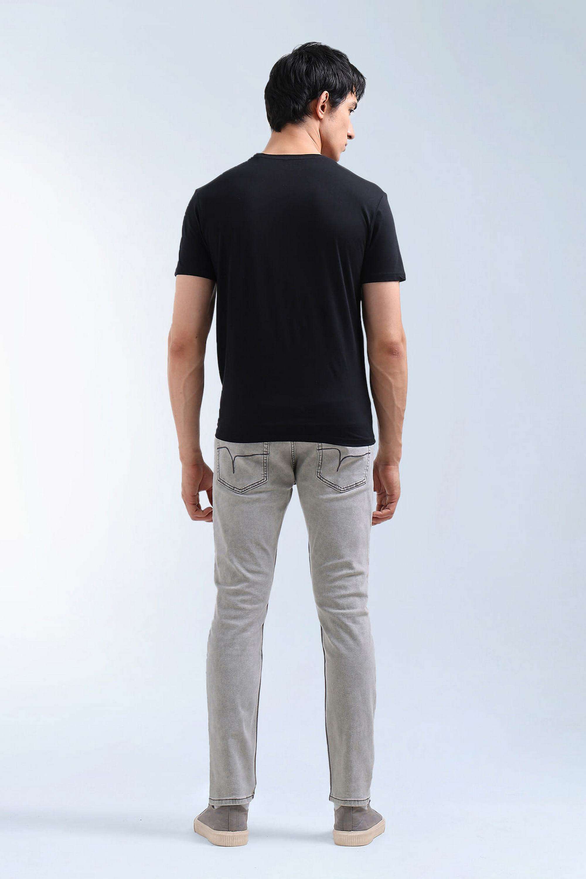 Solid-Polyester-Cotton-Tapered-Fit-Men-s-Jeans