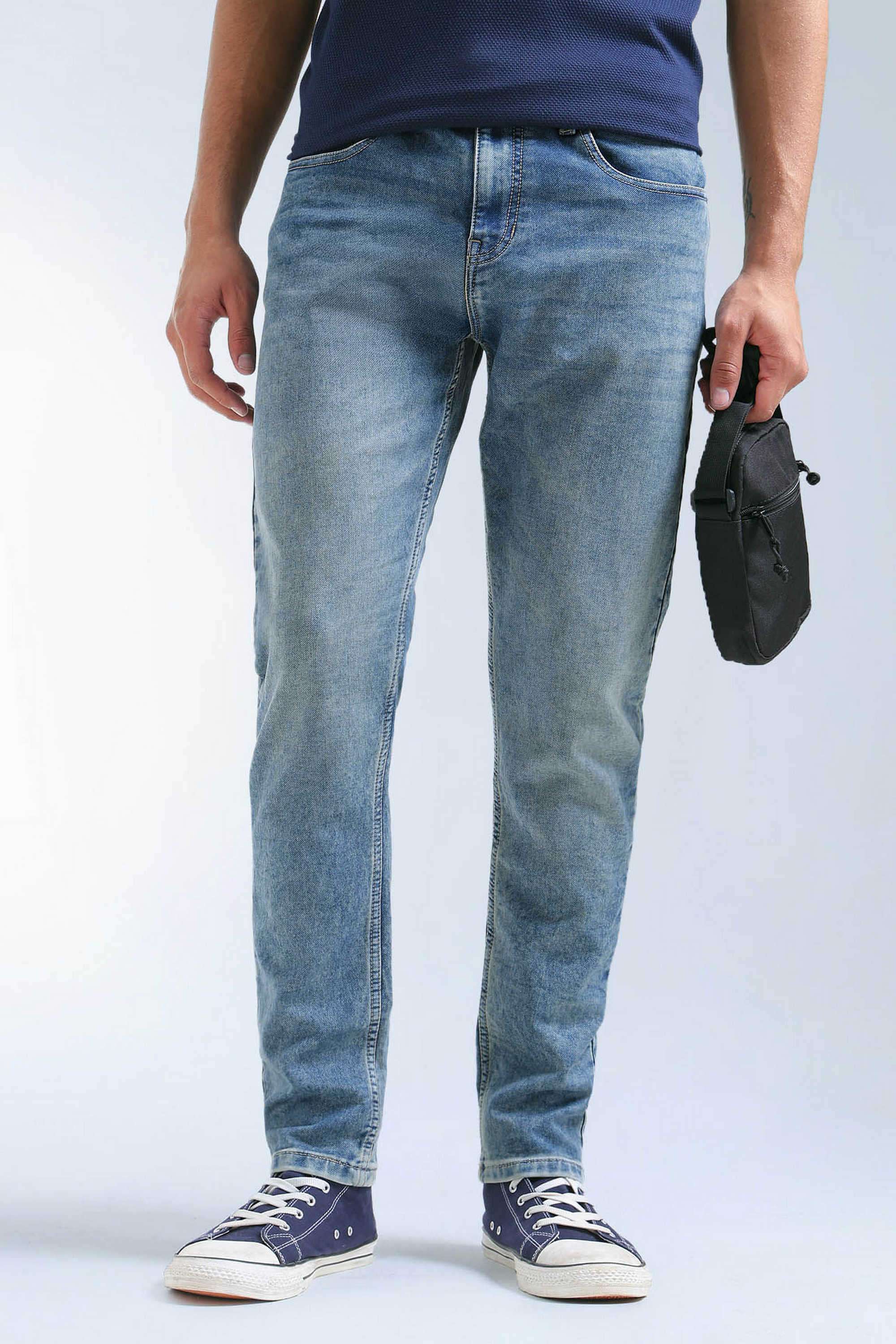 Solid-Cotton-Blend-Tapered-Fit-Men-s-Jeans