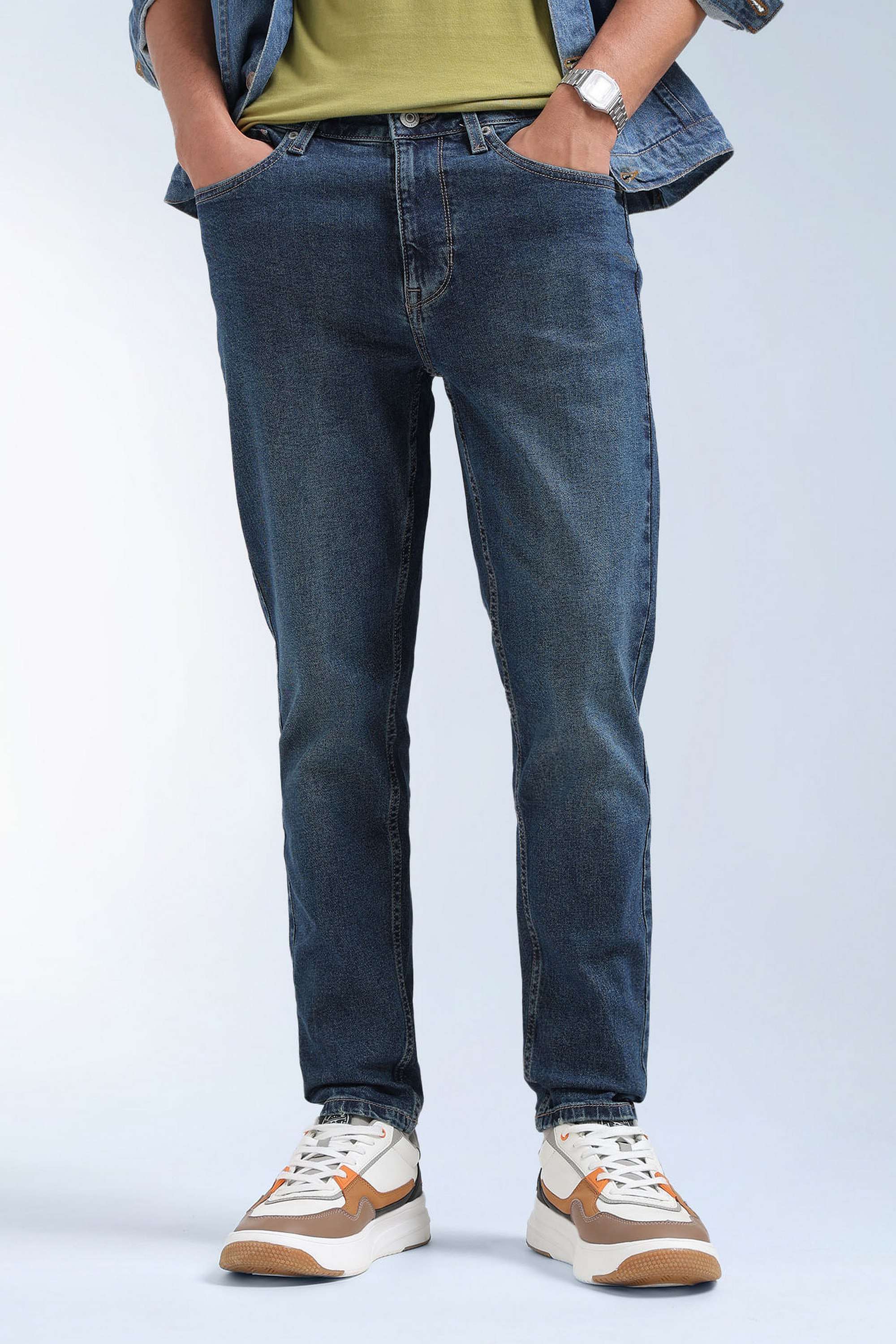Solid-Cotton-Blend-Tapered-Fit-Men-s-Jeans