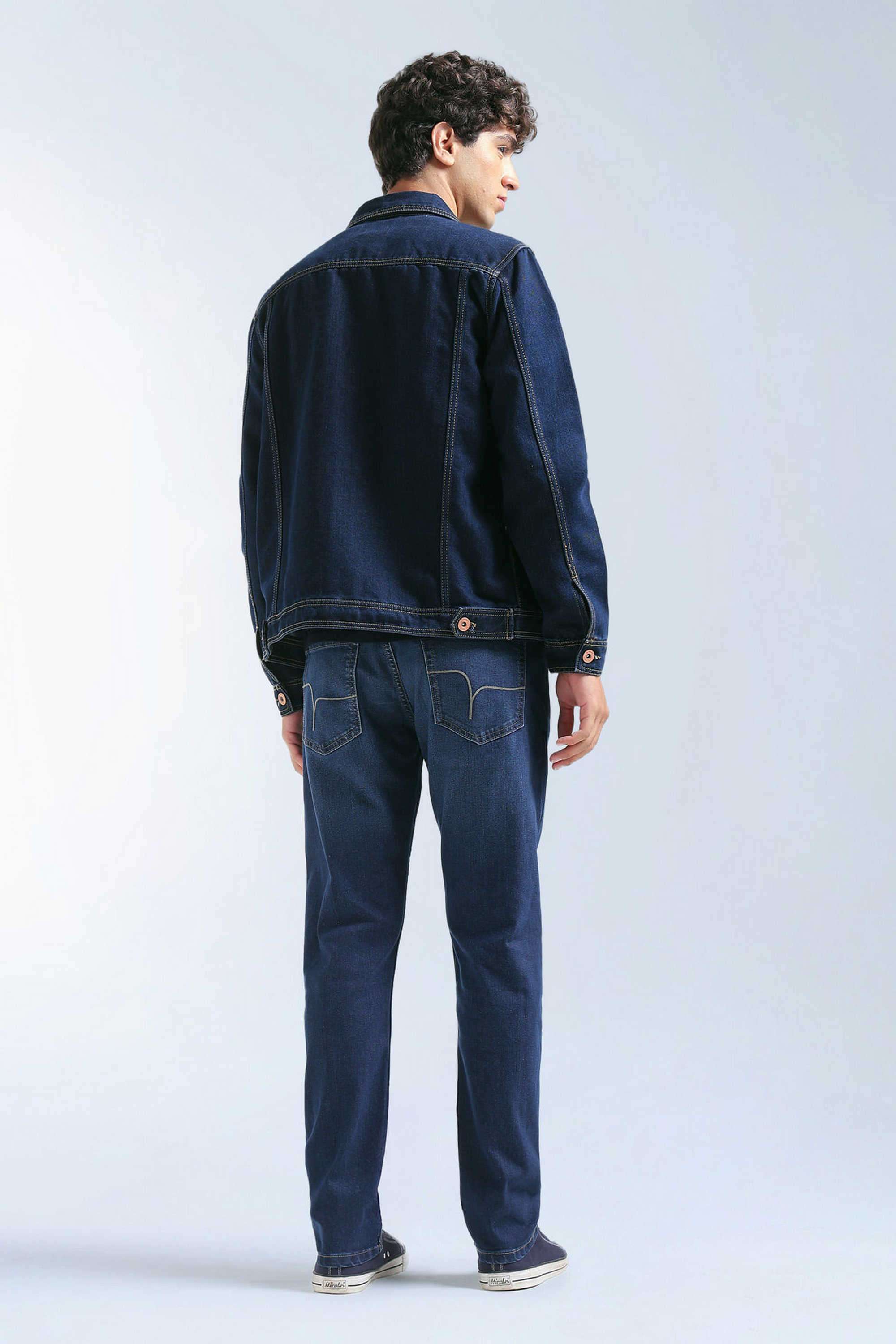 Solid-Polyester-Blend-Tapered-Fit-Men-s-Jeans