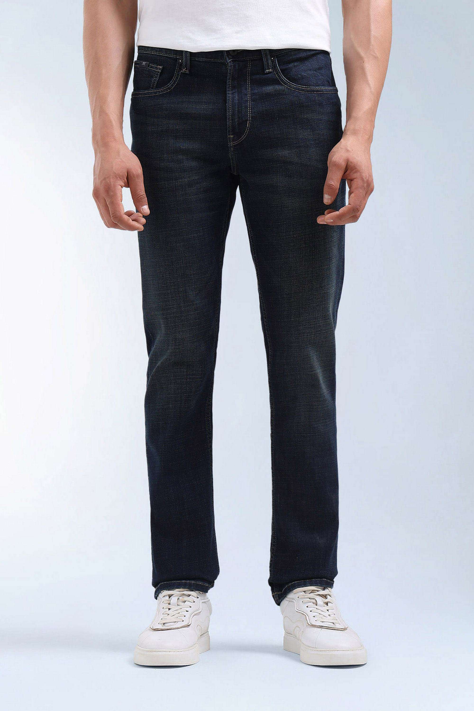 Solid-Polyester-Cotton-Straight-Fit-Men-s-Jeans