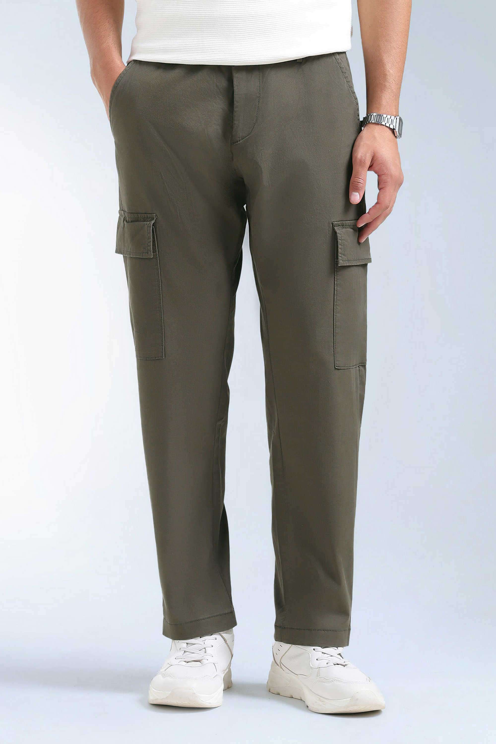 Solid-Cotton-Blend-Tapered-Fit-Men-s-Casual-Trousers