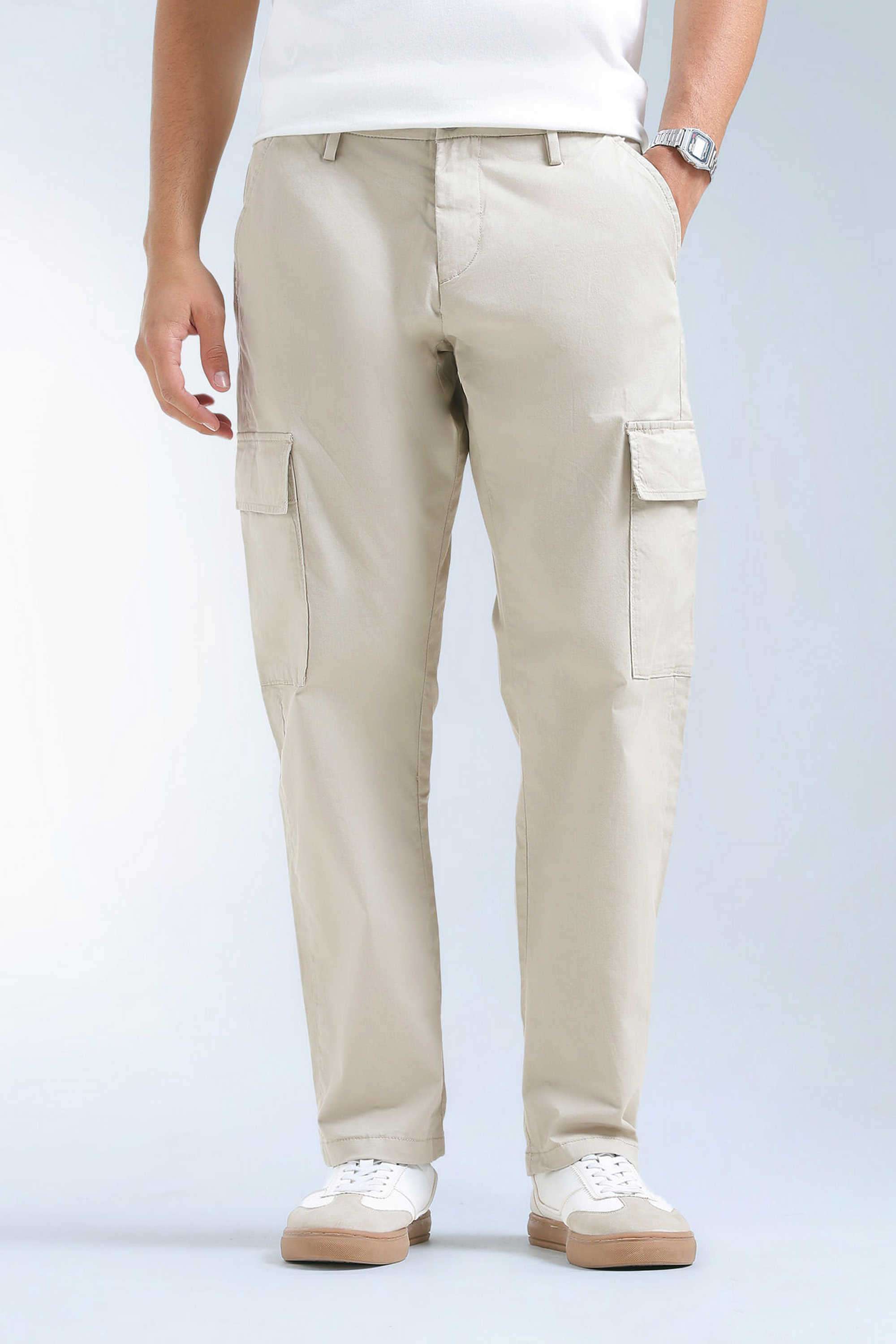 Solid-Cotton-Blend-Tapered-Fit-Men-s-Casual-Trousers