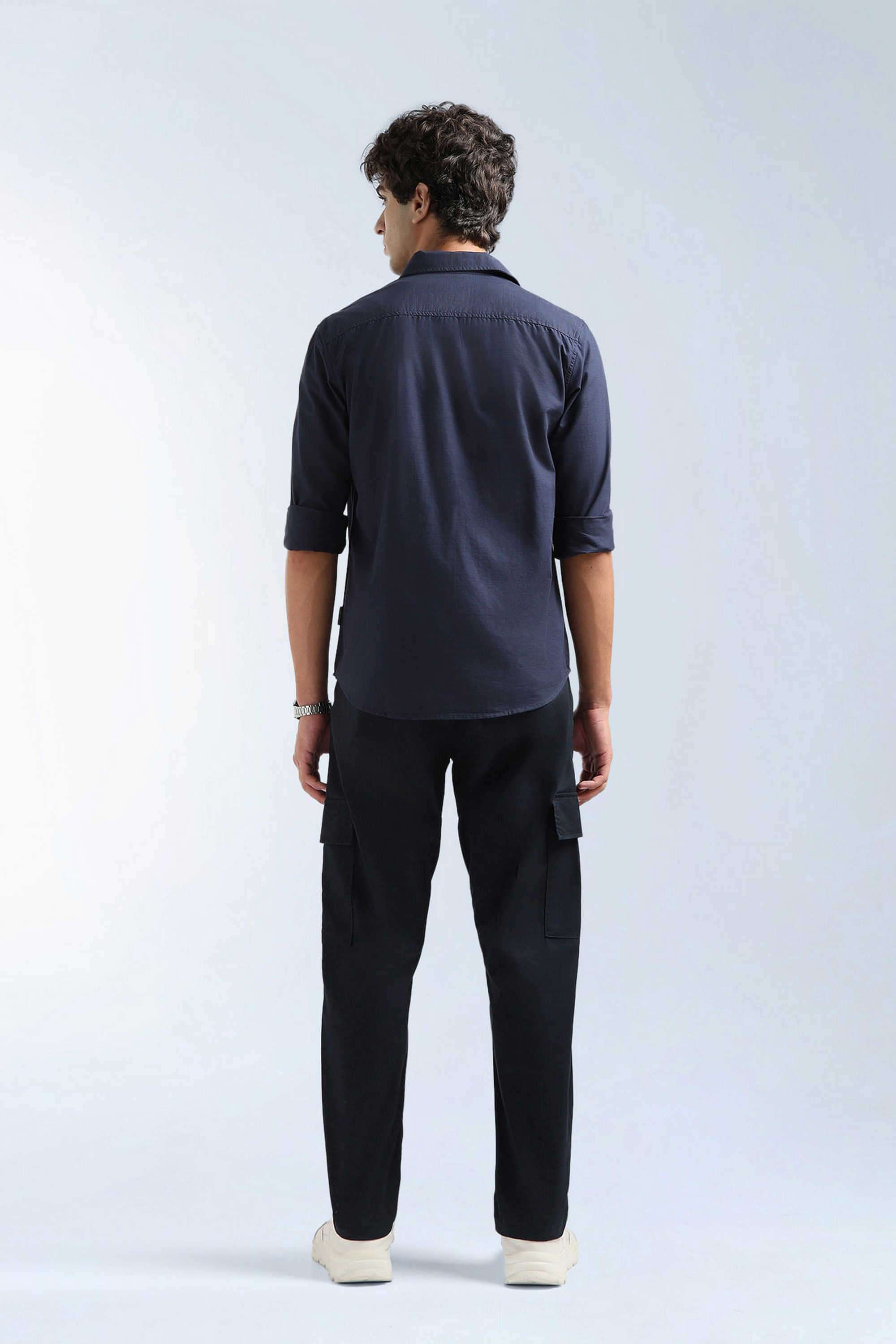 Solid-Cotton-Blend-Tapered-Fit-Men-s-Casual-Trousers