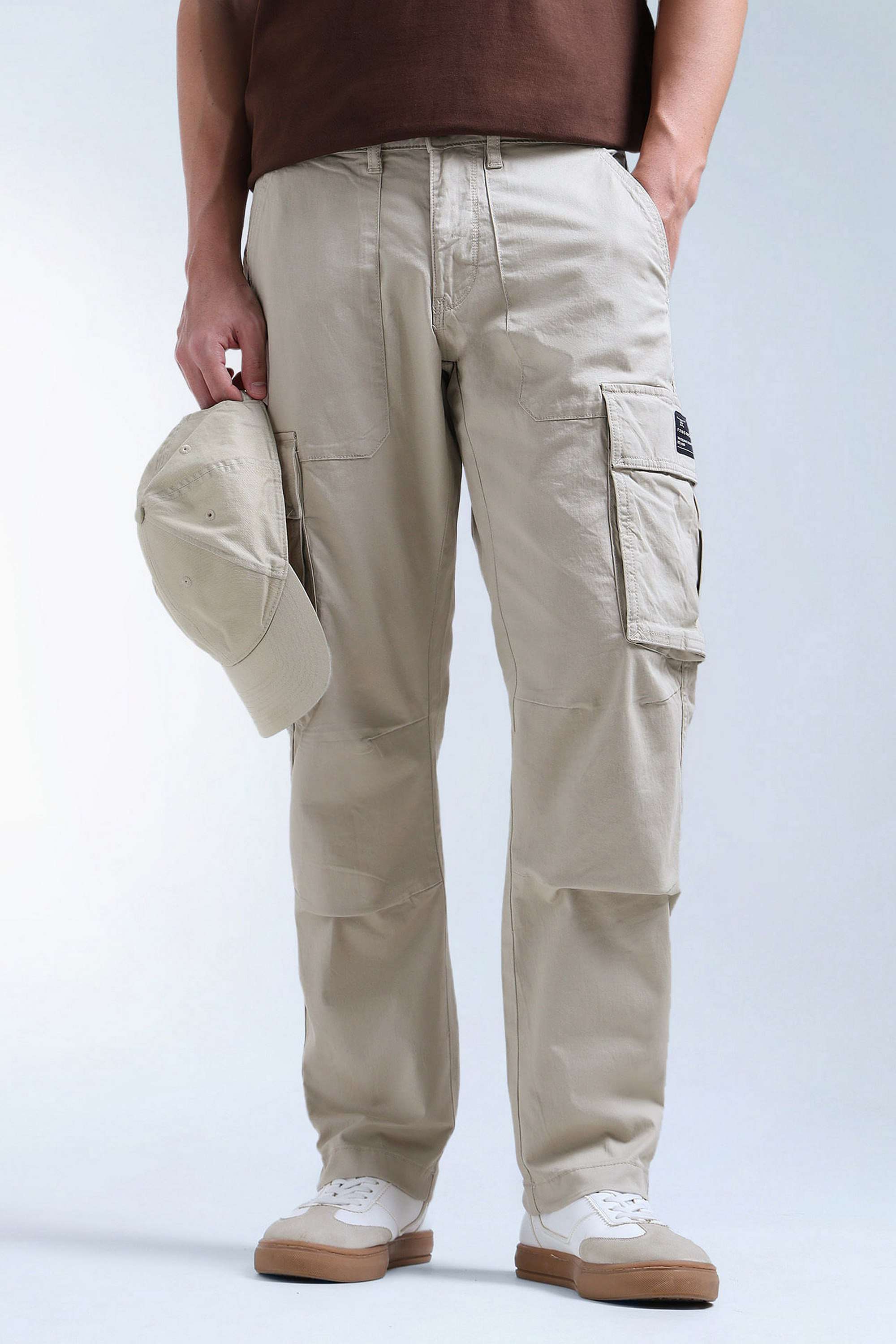 Solid-Cotton-Blend-Tapered-Fit-Men-Casual-Wear-Trouser