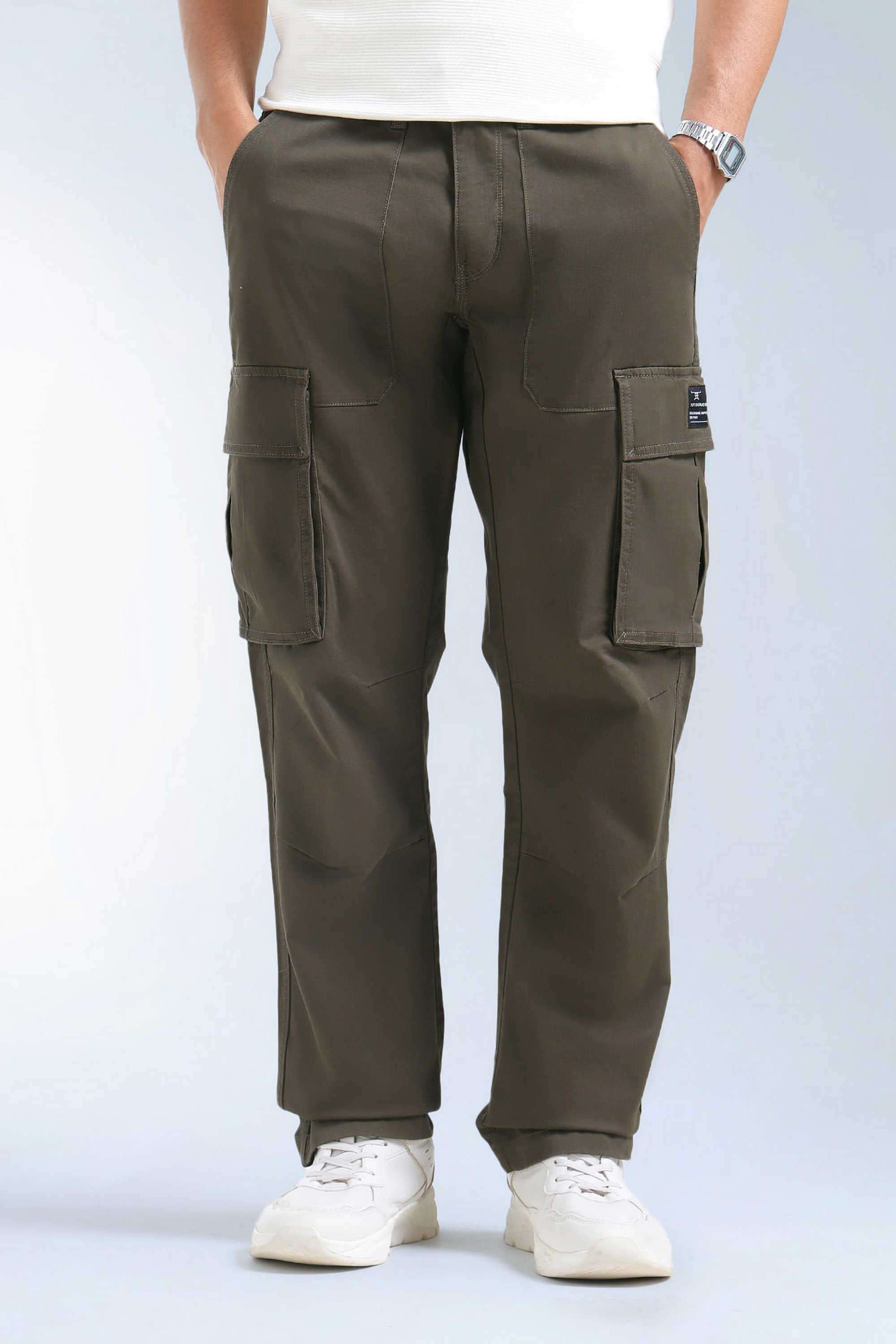 Solid-Cotton-Blend-Tapered-Fit-Men-s-Casual-Trousers