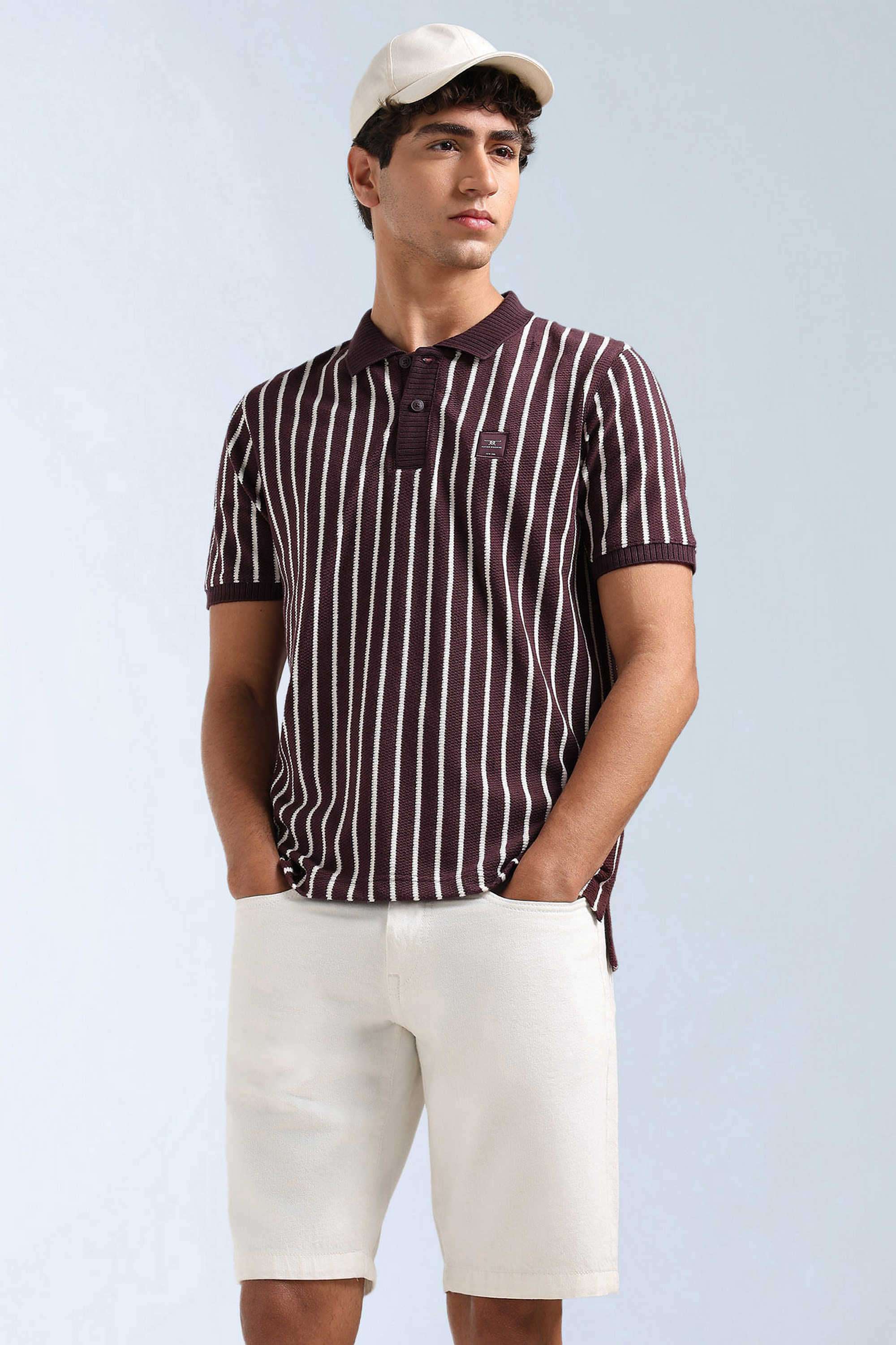 Stripes-Polyester-Blend-Polo-Men-s-T-Shirt