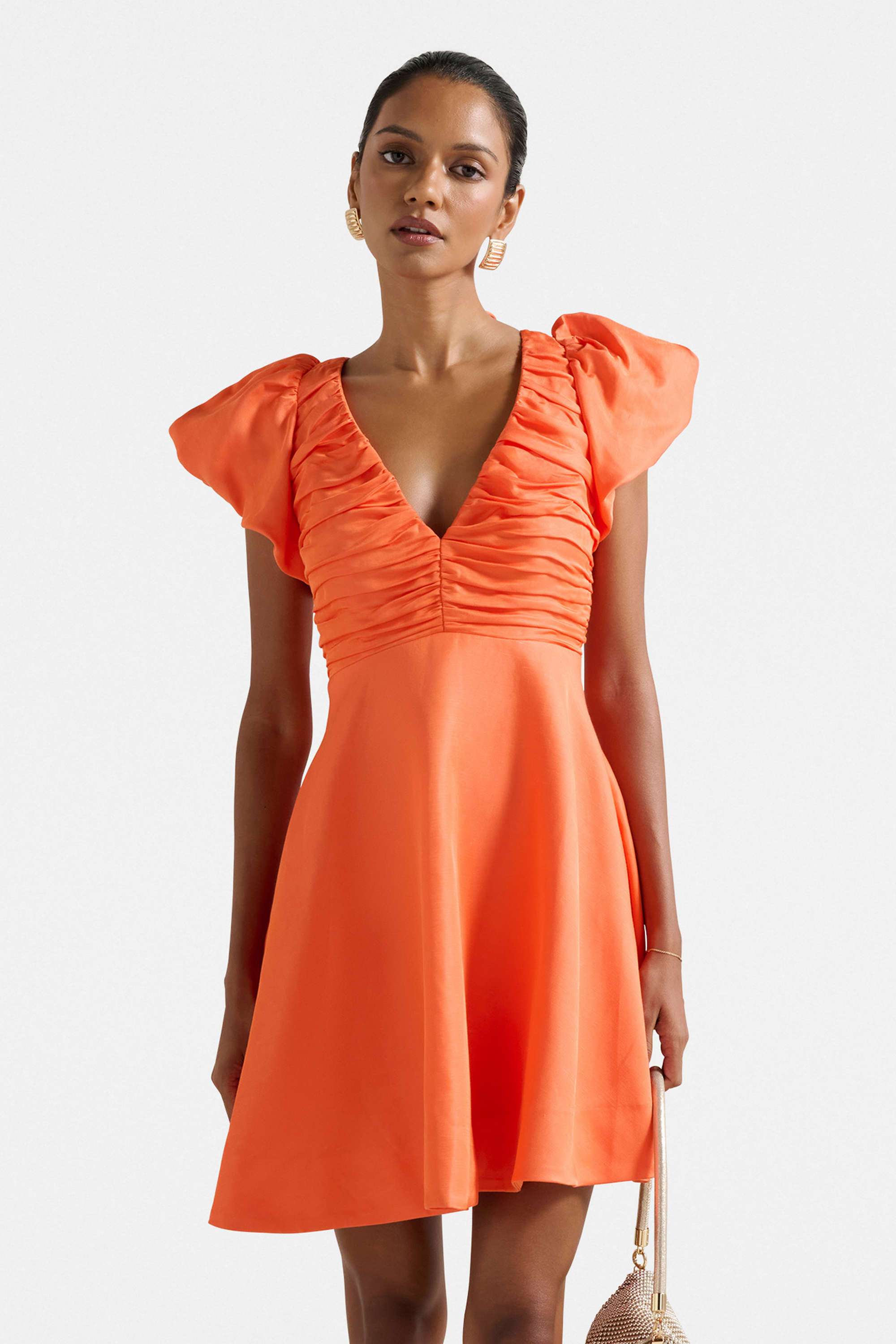 Solid-Blended-Fabric-V-Neck-Women-s-Dress