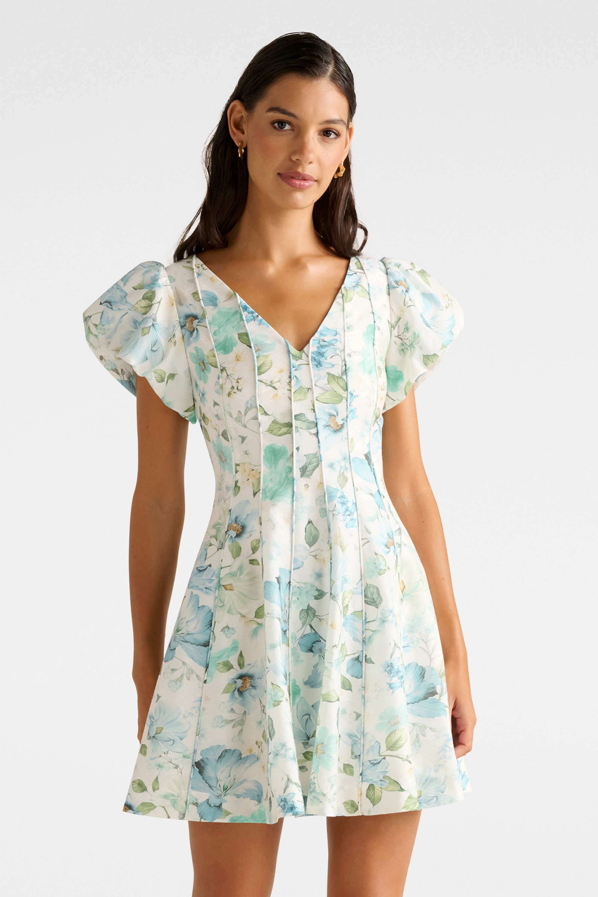 Floral-V-Neck-Blended-Fabric-Women-s-Dress