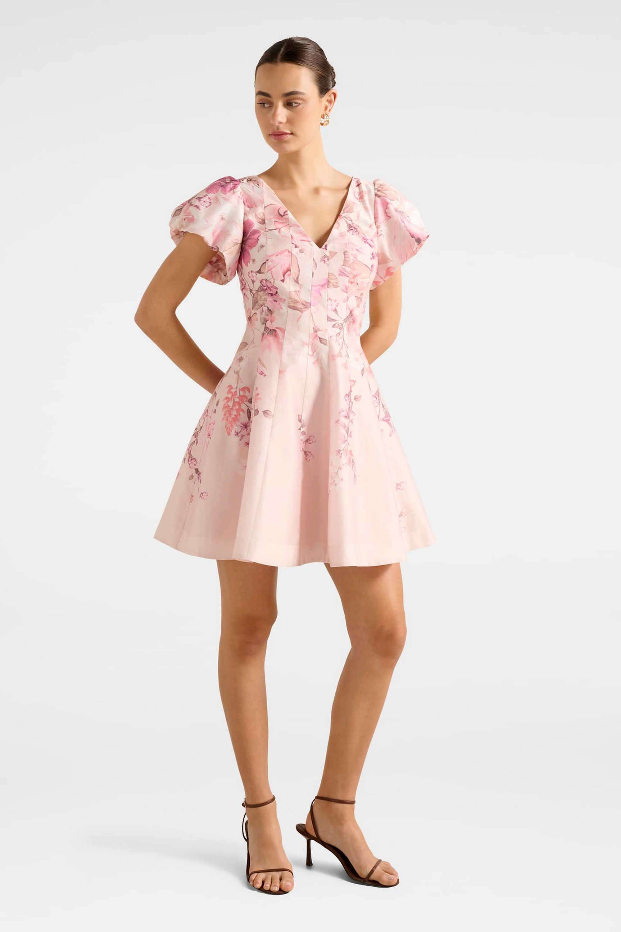 Floral-V-Neck-Lyocell-Women-s-Mid-Thigh-Dress