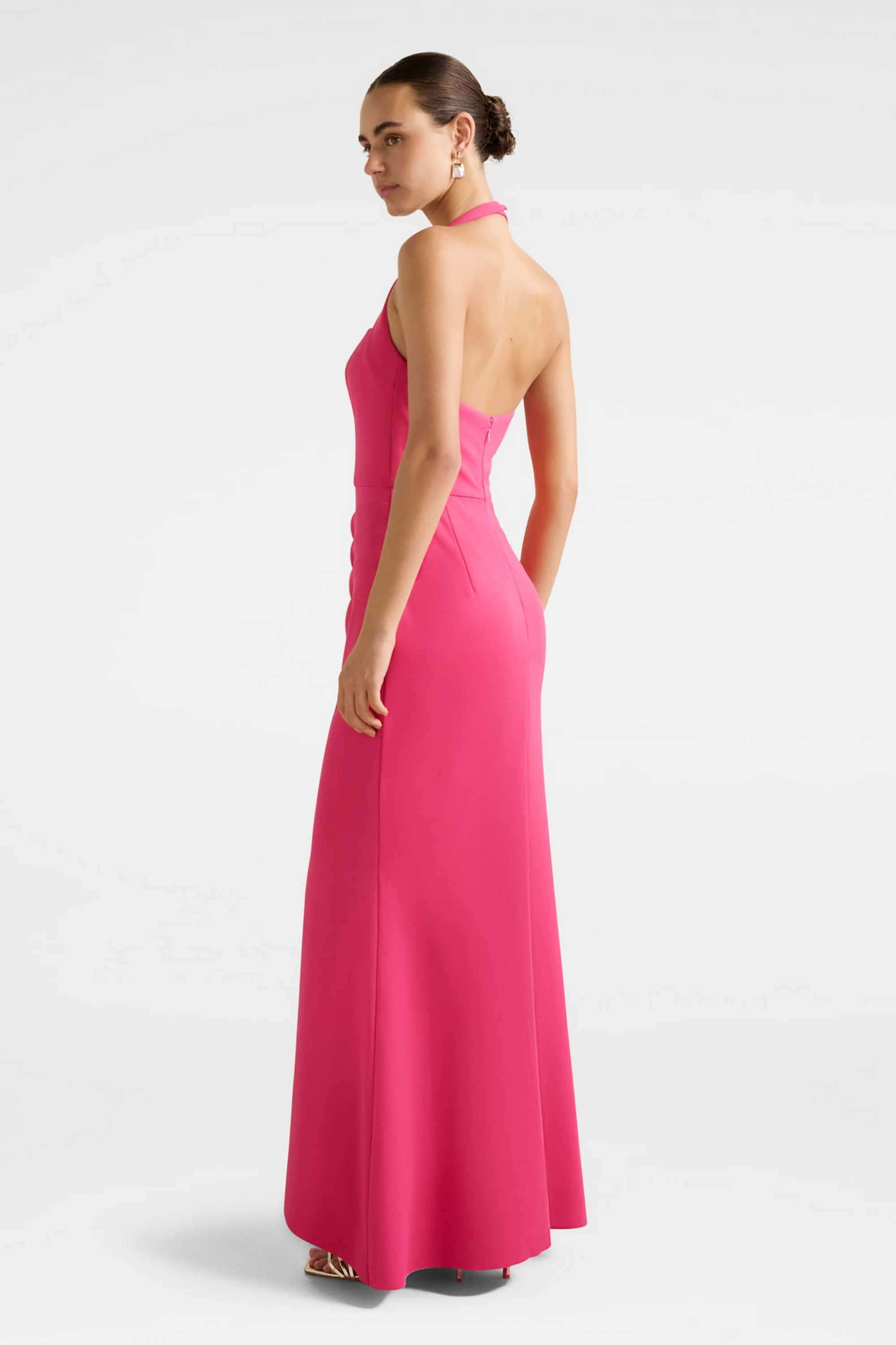 Solid-Polyester-Halter-Neck-Women-s-Dress