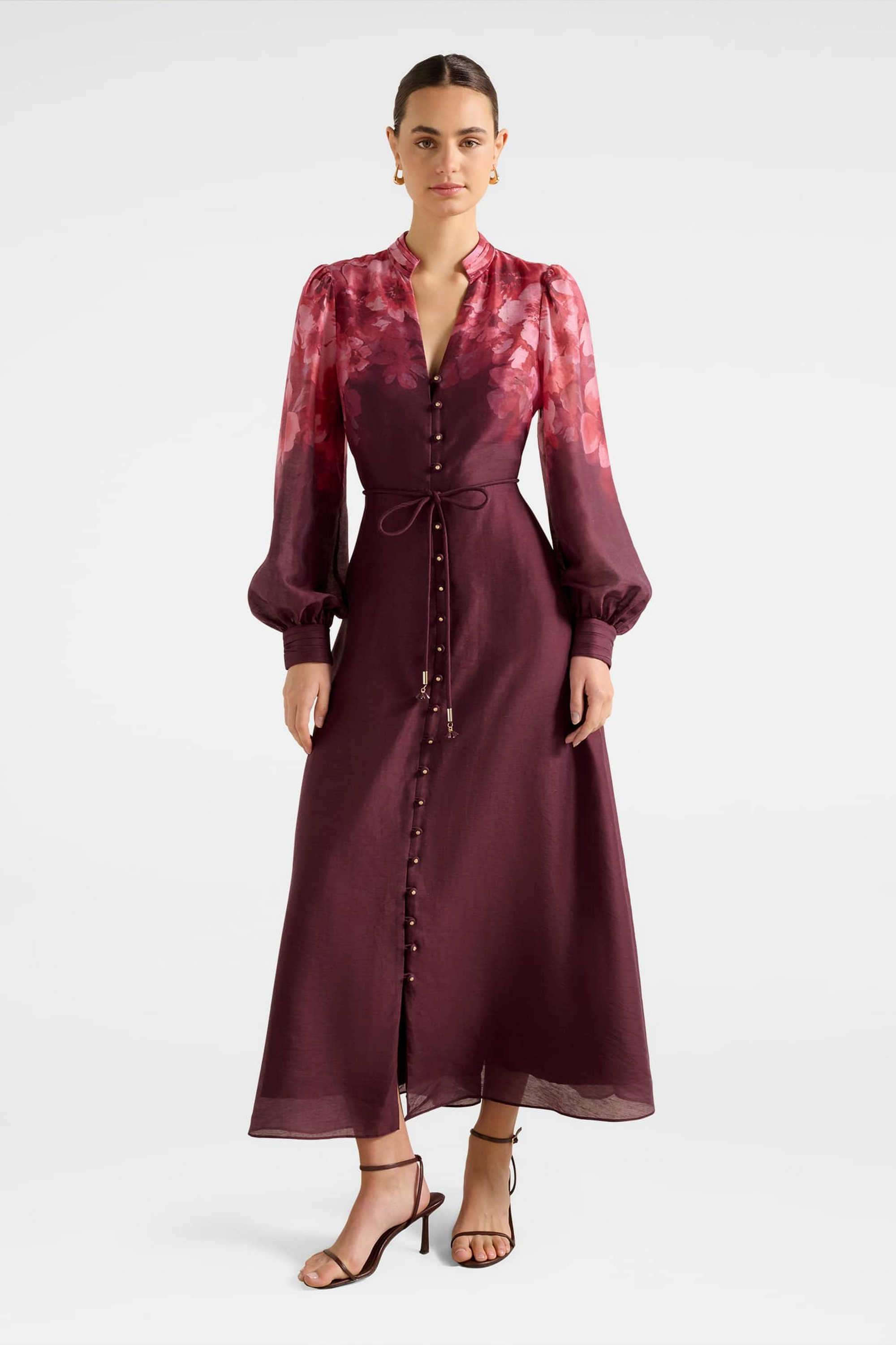 Floral-Blended-Fabric-V-Neck-Women-s-Dress