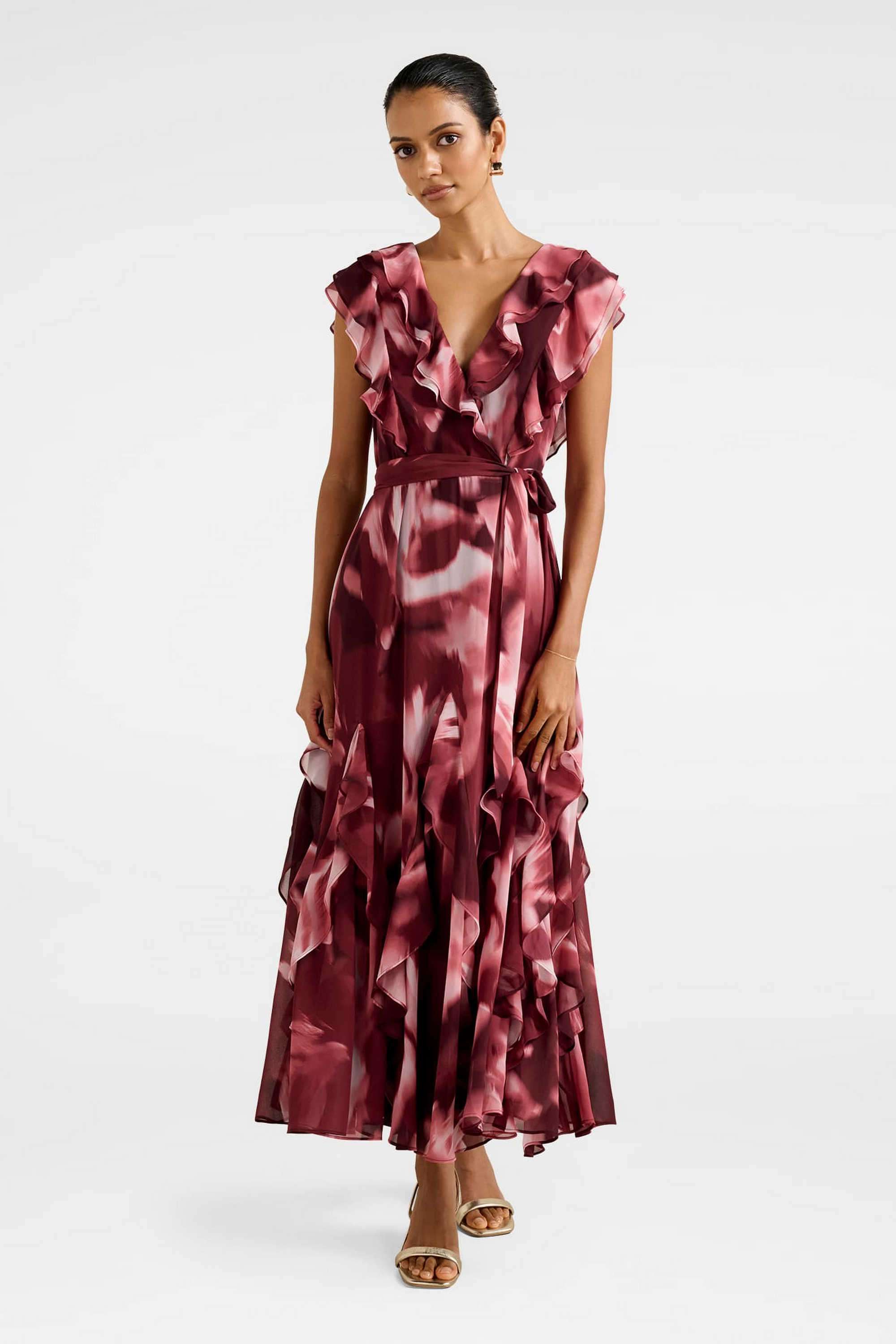 Abstract-Polyester-V-Neck-Women-s-Dress