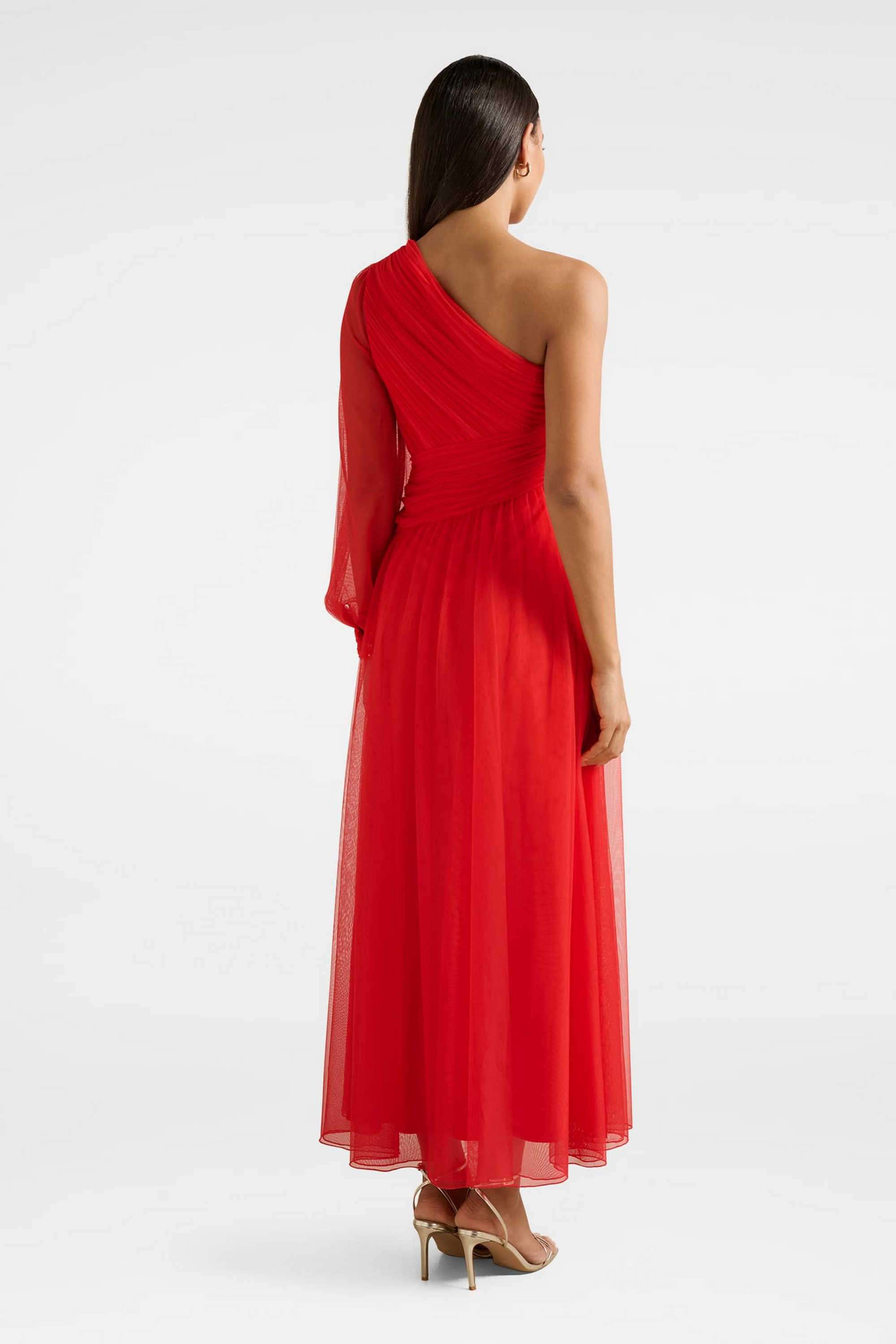 Solid-Polyester-One-Shoulder-Women-s-Dress