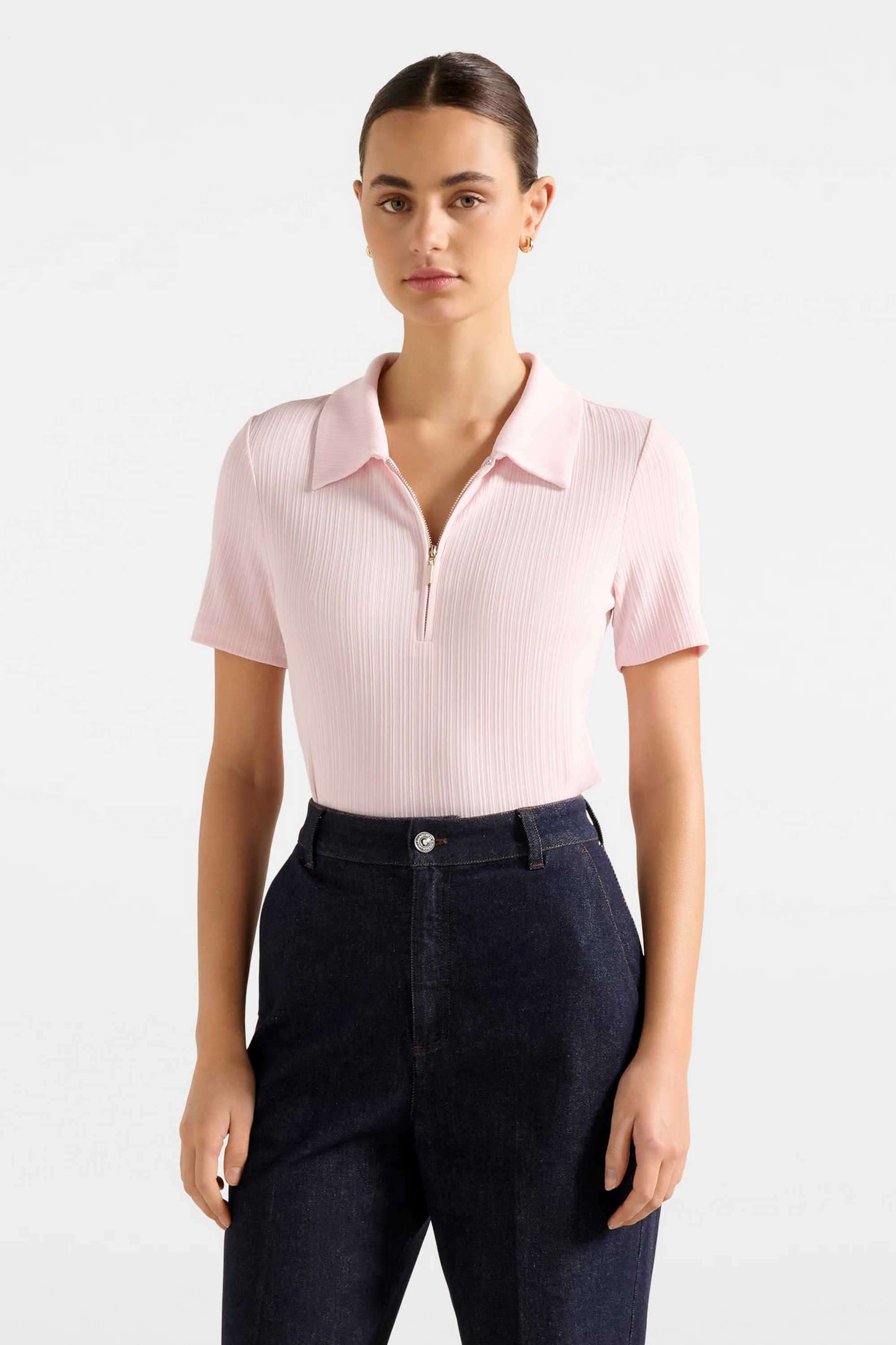 Solid-Polyester-Polo-Women-s-Top