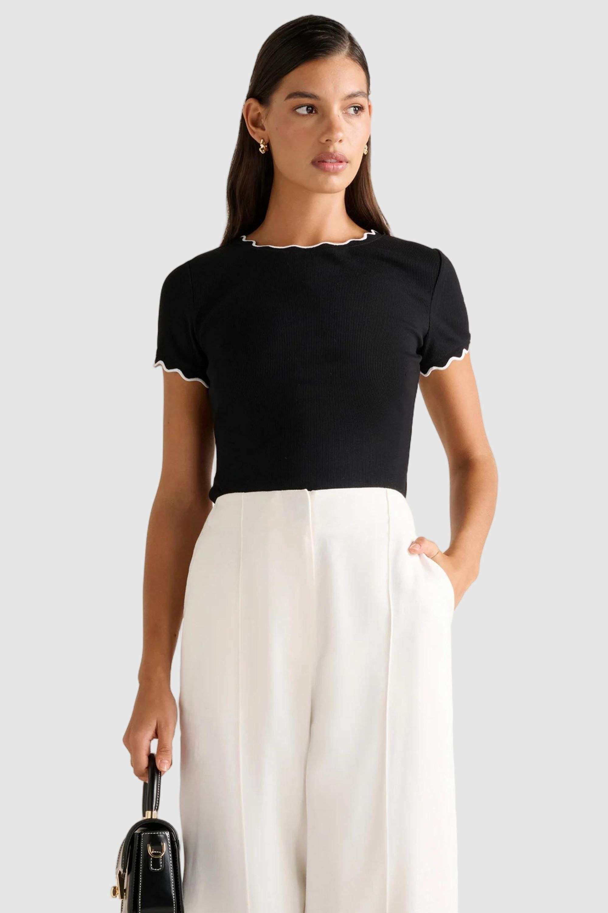 Solid-Viscose-Round-Neck-Women-s-Rebecca-Scallop-Trim-Tee