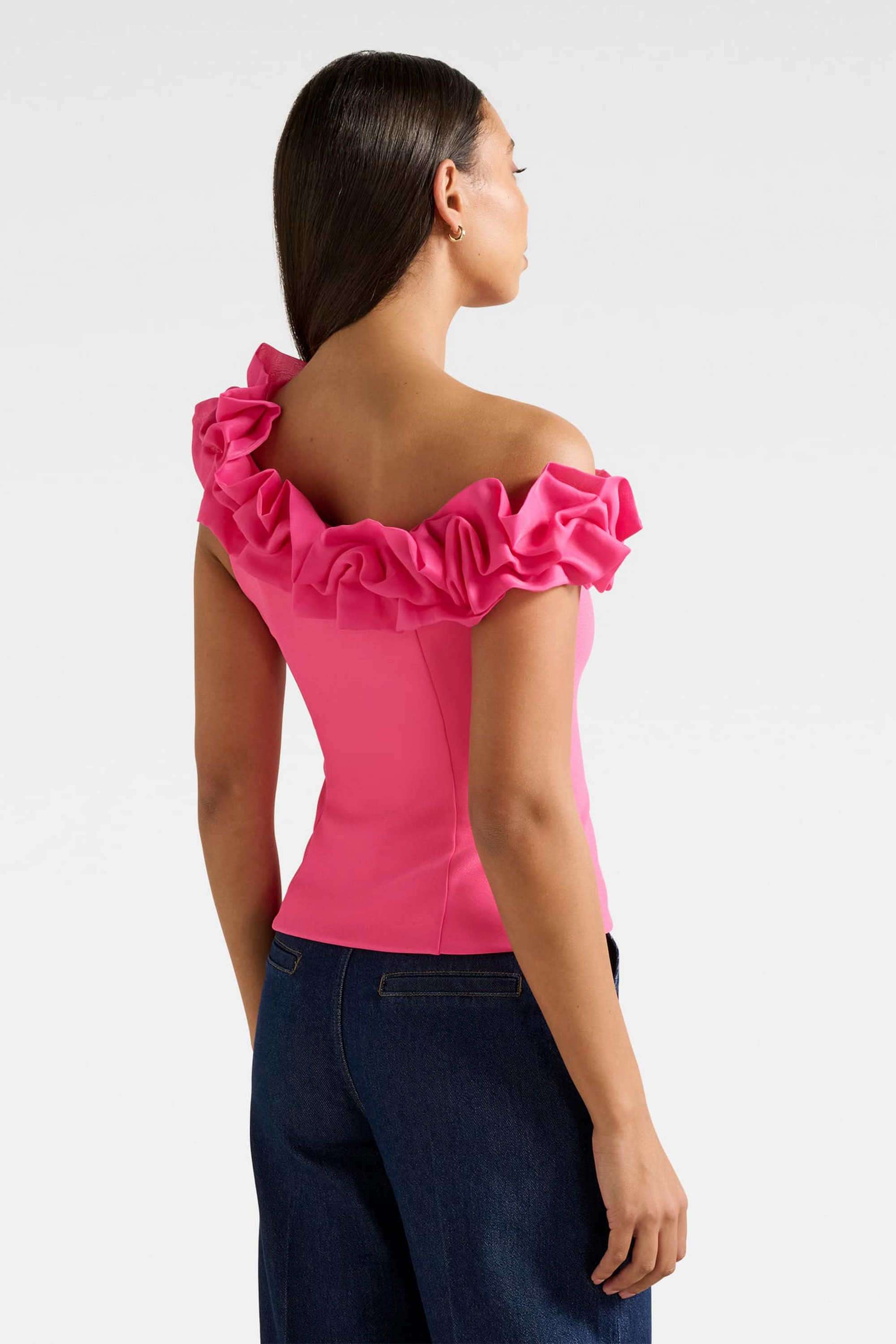 Solid-Polyester-One-Shoulder-Women-s-Top