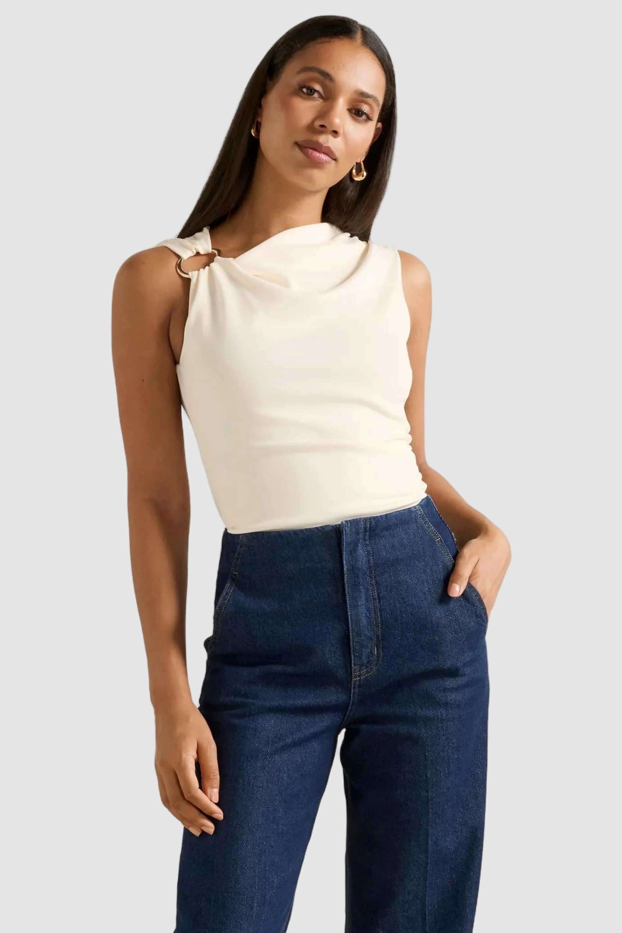 Solid-Polyester-Asymmetric-Women-s-Top