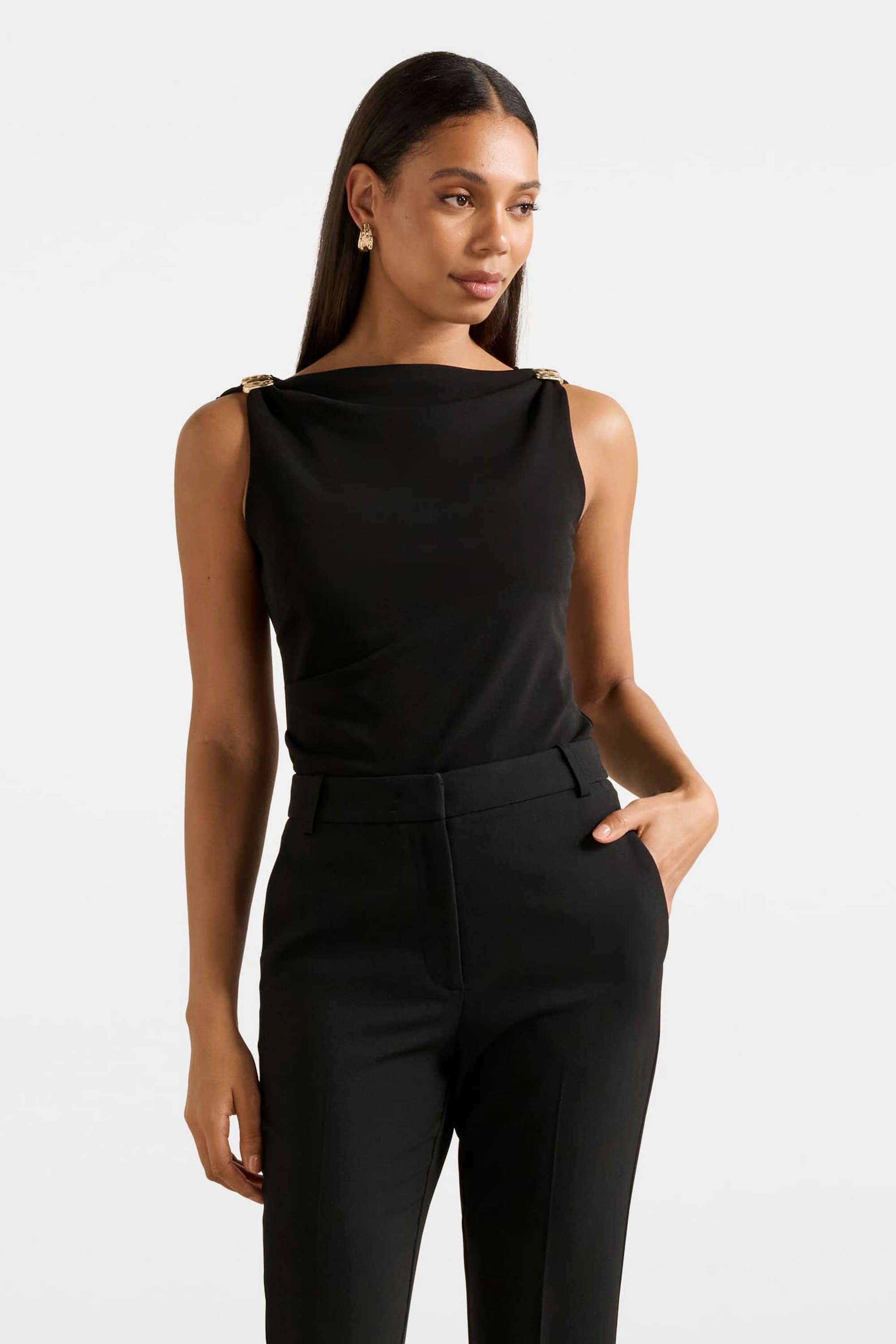 Solid-Polyester-Cowl-Neck-Women-s-Top