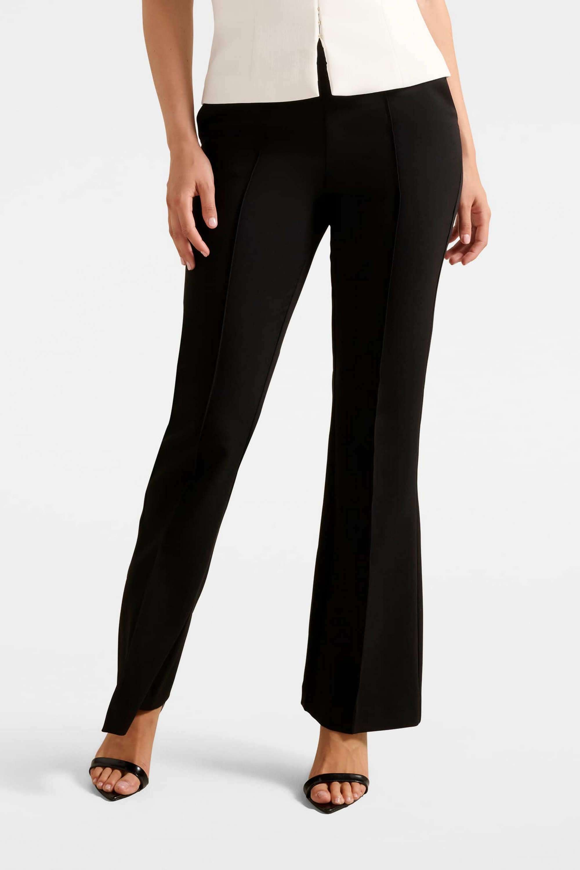 Solid-Blended-Fabric-Women-s-Bethany-Pintuck-Flare-Pant
