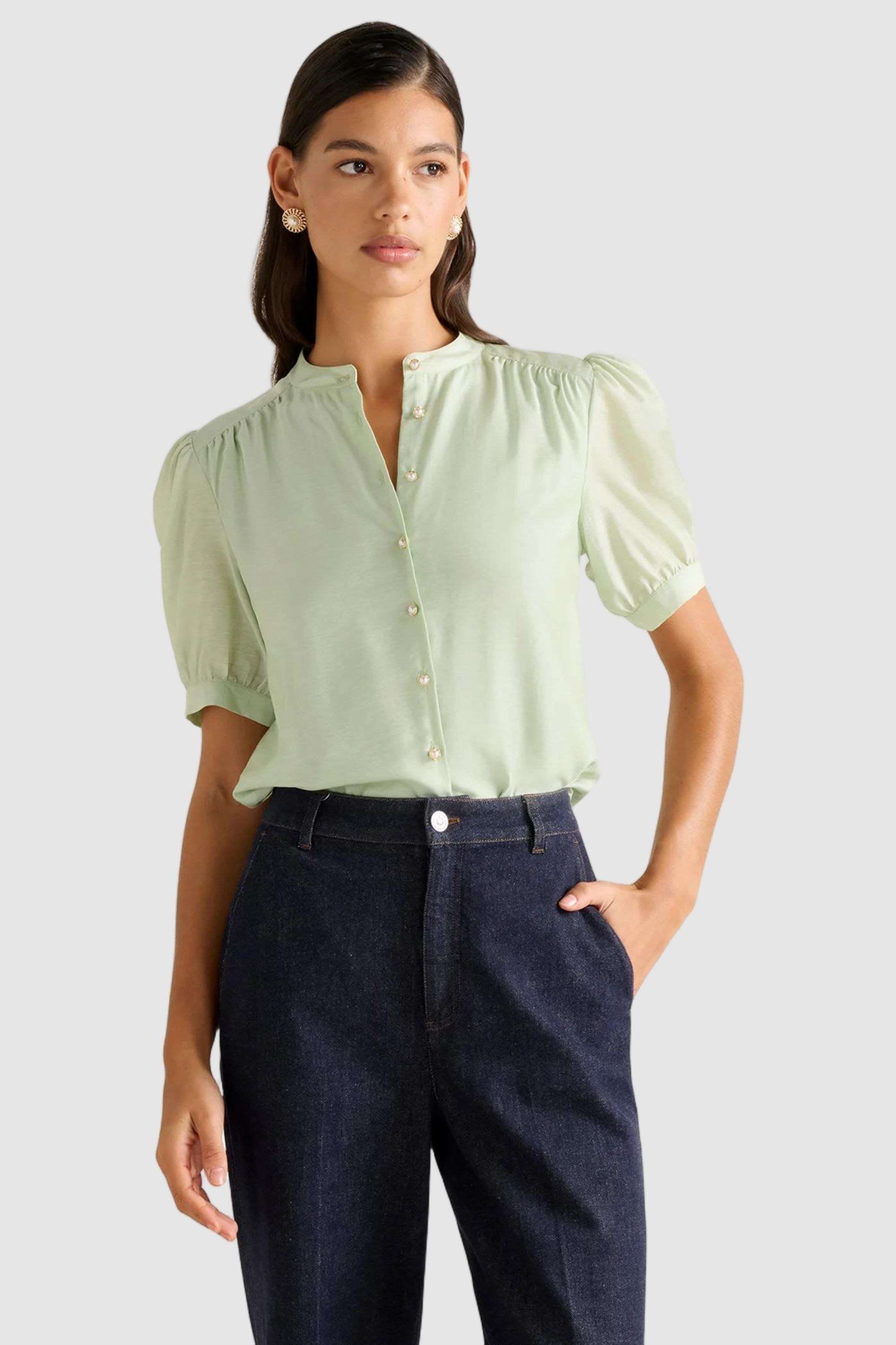 Solid-Blended-Fabric-Collared-Women-s-Lorna-Utility-Blouse