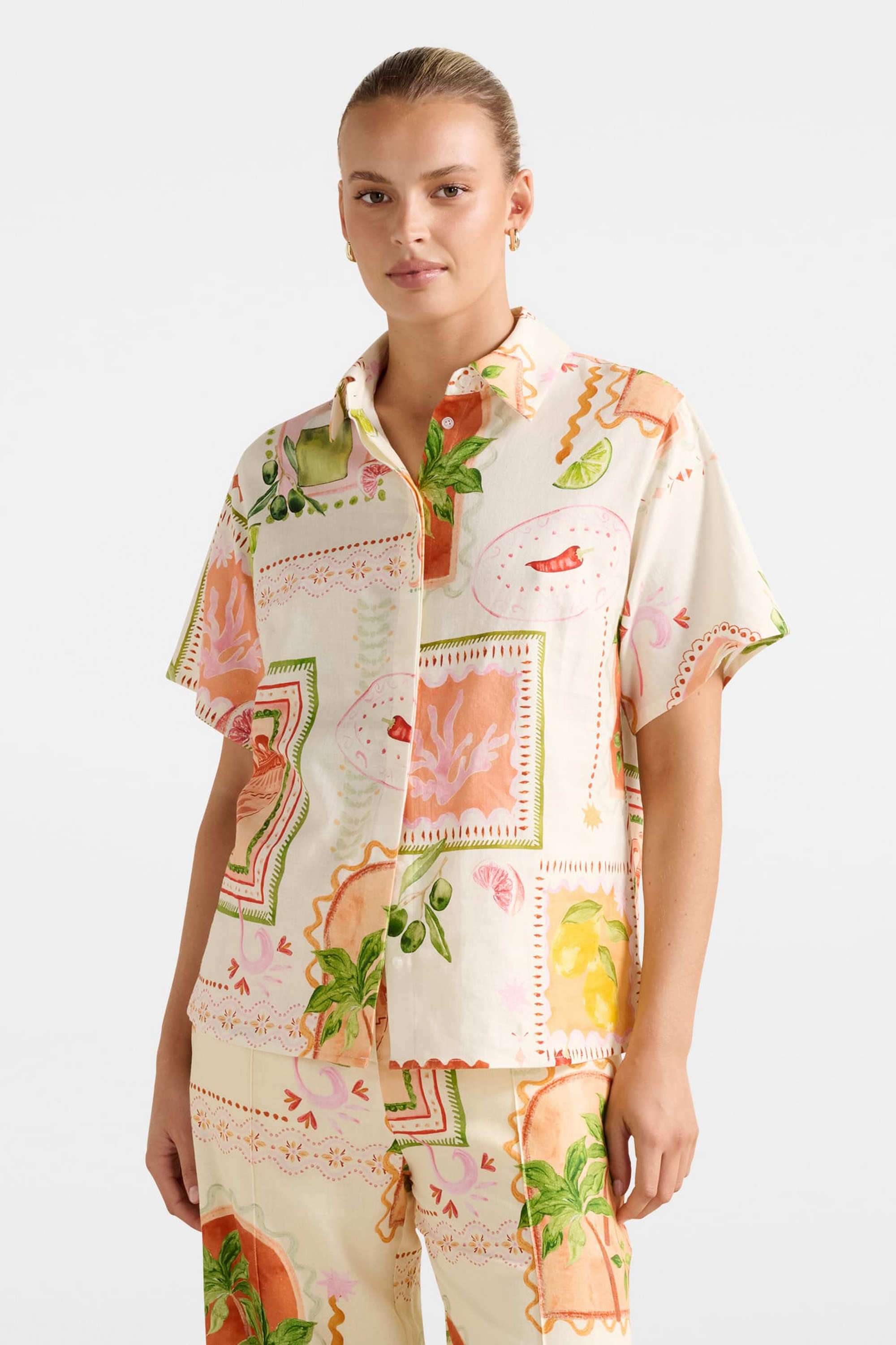 Printed-Blended-Fabric-Collared-Women-s-Shirt