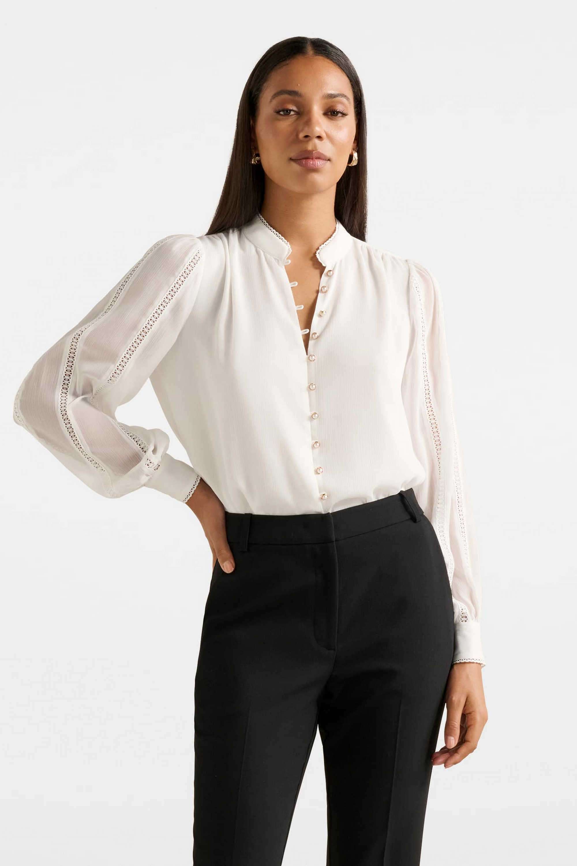 Solid-Polyester-Collared-Women-s-Top