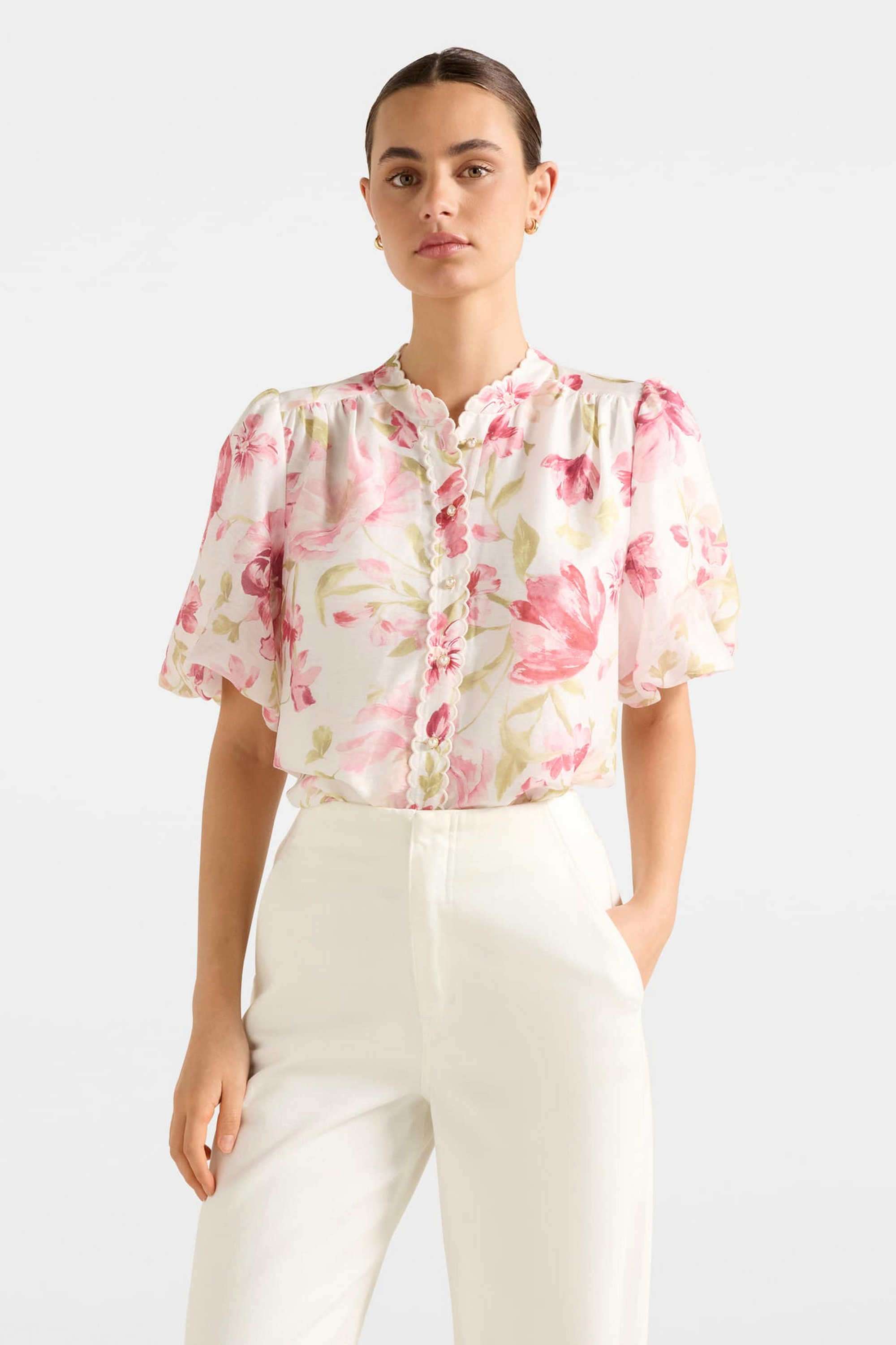 Floral-Lyocell-Mandarin-Collar-Women-s-Blouse