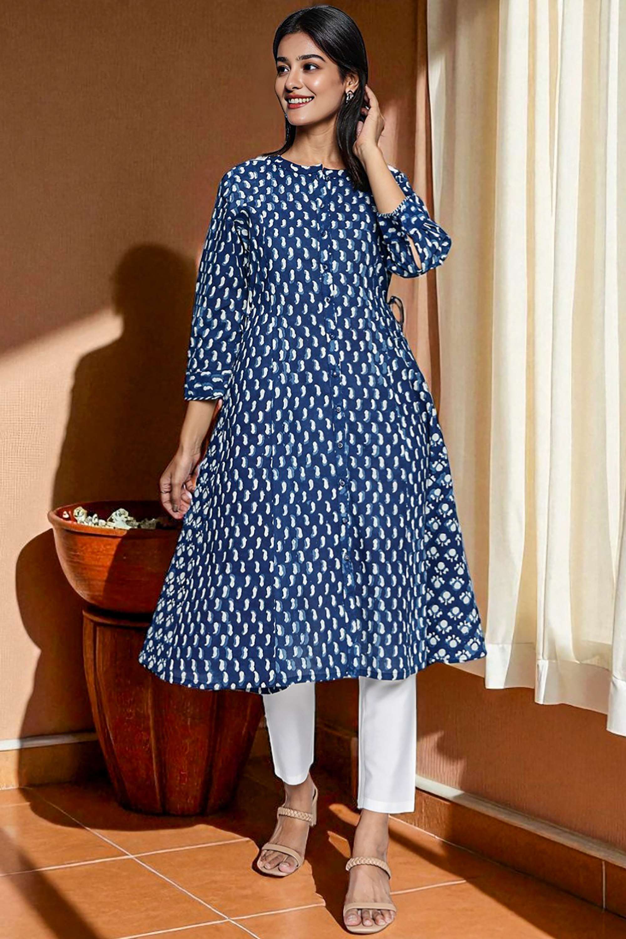 Block-Print-Blended-Fabric-Round-Neck-Women-s-Ethnic-Kurta