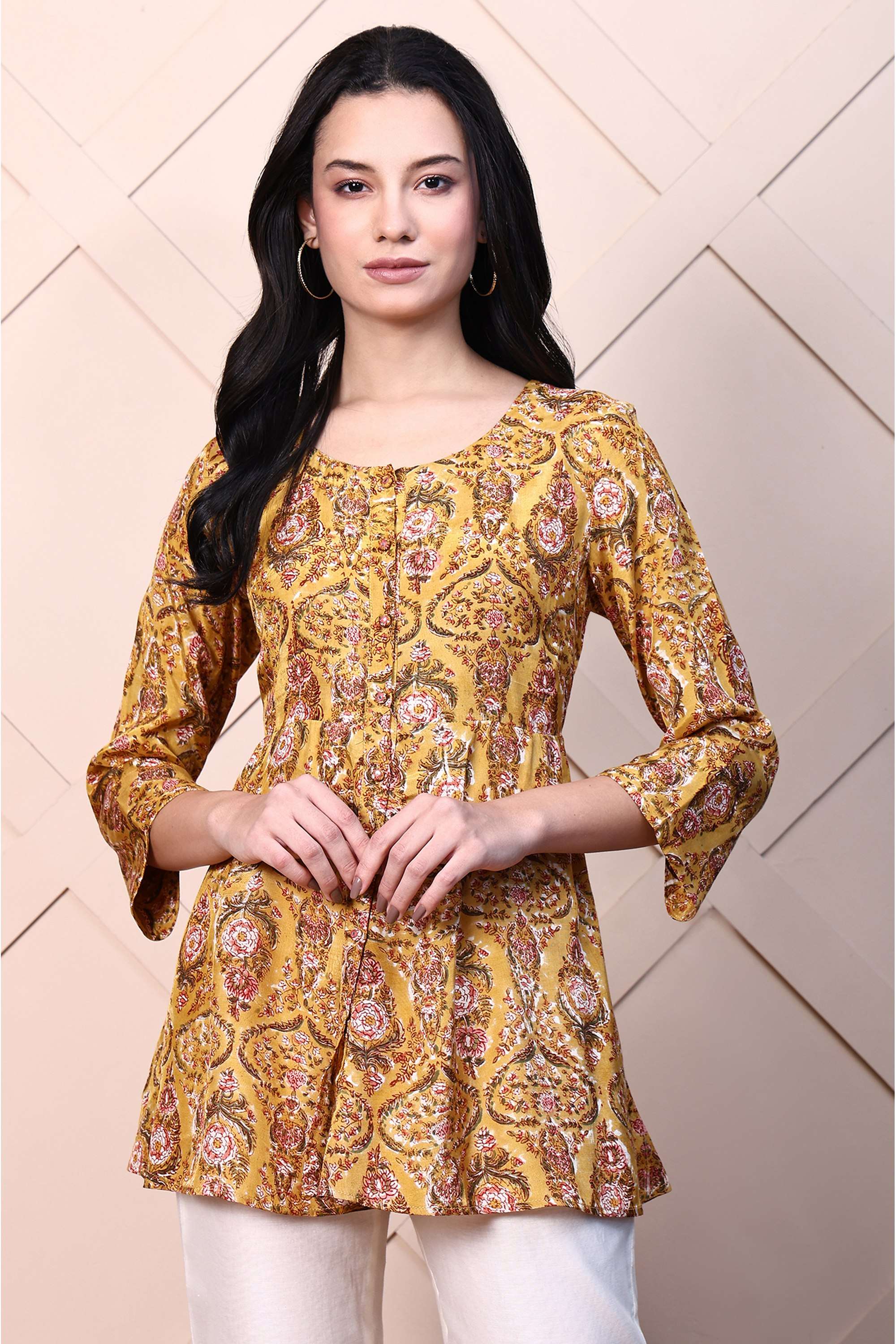 Floral-Round-Neck-Women-Fusion-Wear-Top