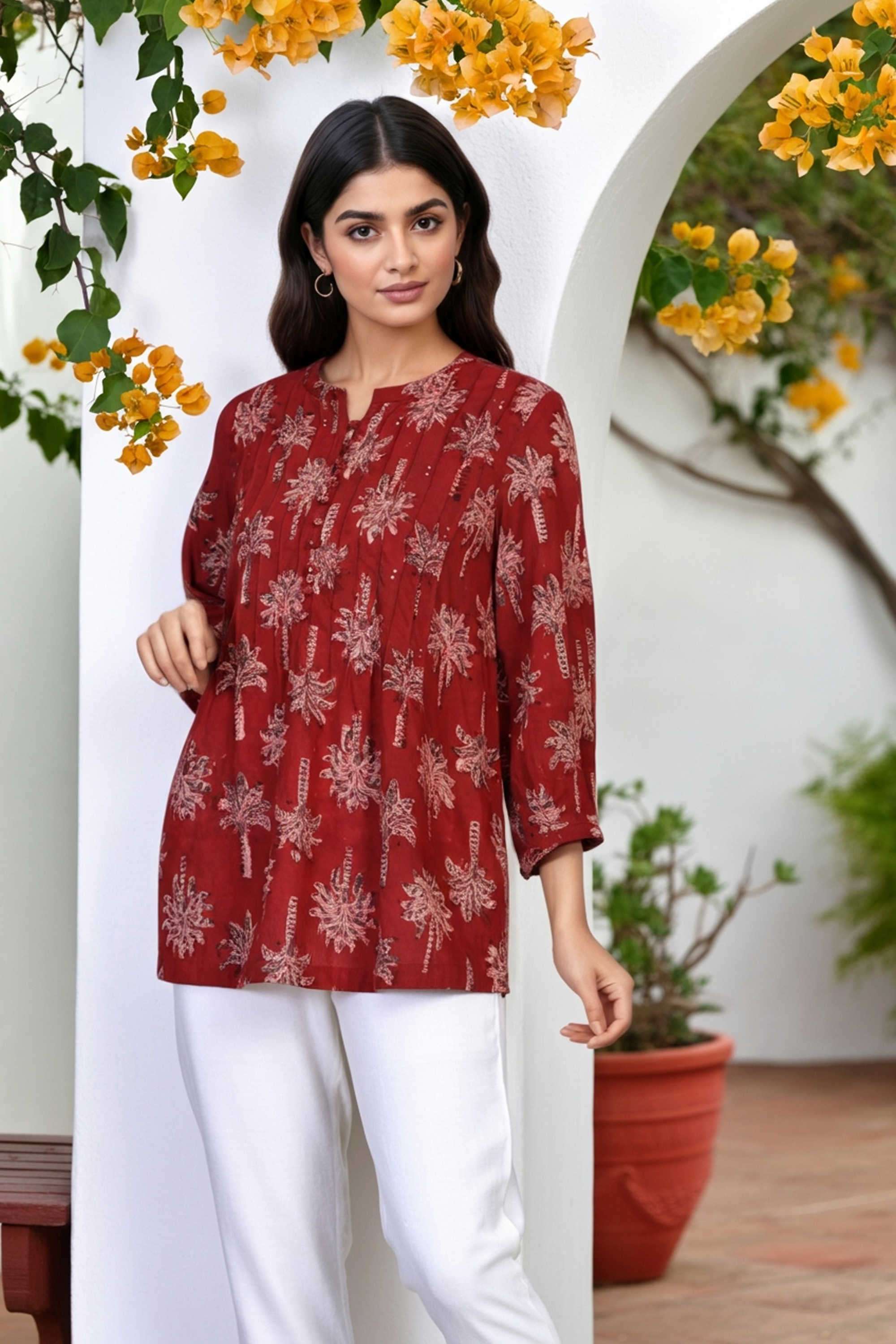Printed-Collared-Women-Fusion-Wear-Top